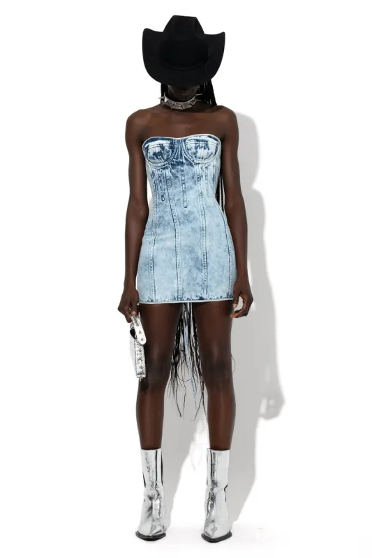 ACID WASH DENIM CORSET DRESS sold by Marques ’ Almeida