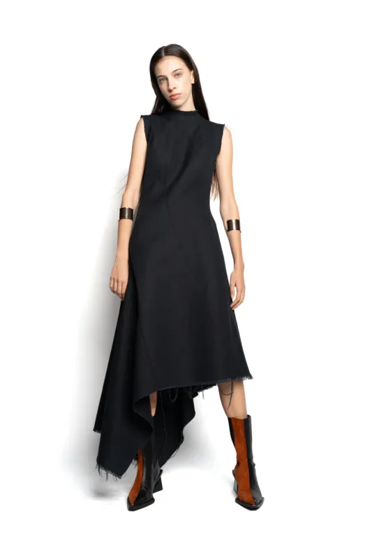 BLACK WOVEN SLEEVELESS DRESS WITH ASYMMETRIC HEM sold by Marques ’ Almeida