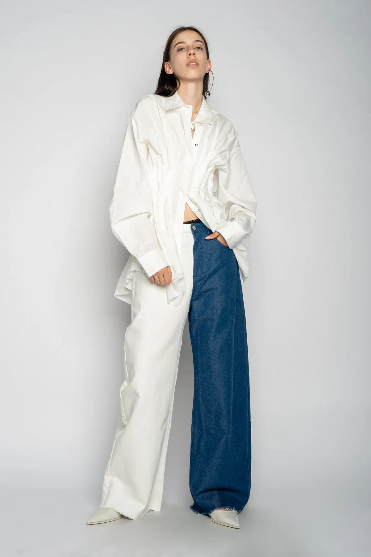 BLUE AND WHITE BOYFRIEND TROUSERS sold by Marques ’ Almeida