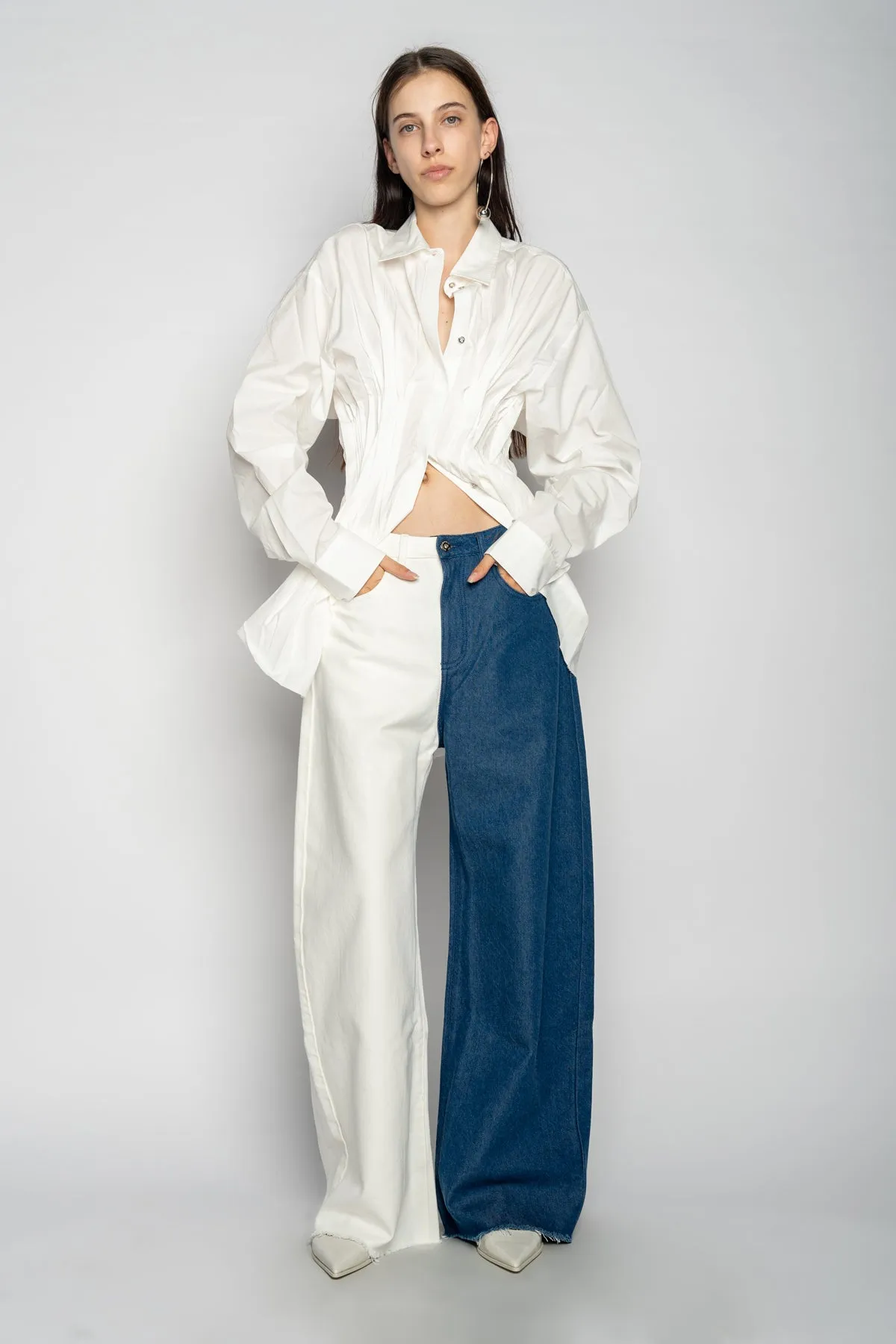 BLUE AND WHITE BOYFRIEND TROUSERS sold by Marques ’ Almeida product image thumbnail 3