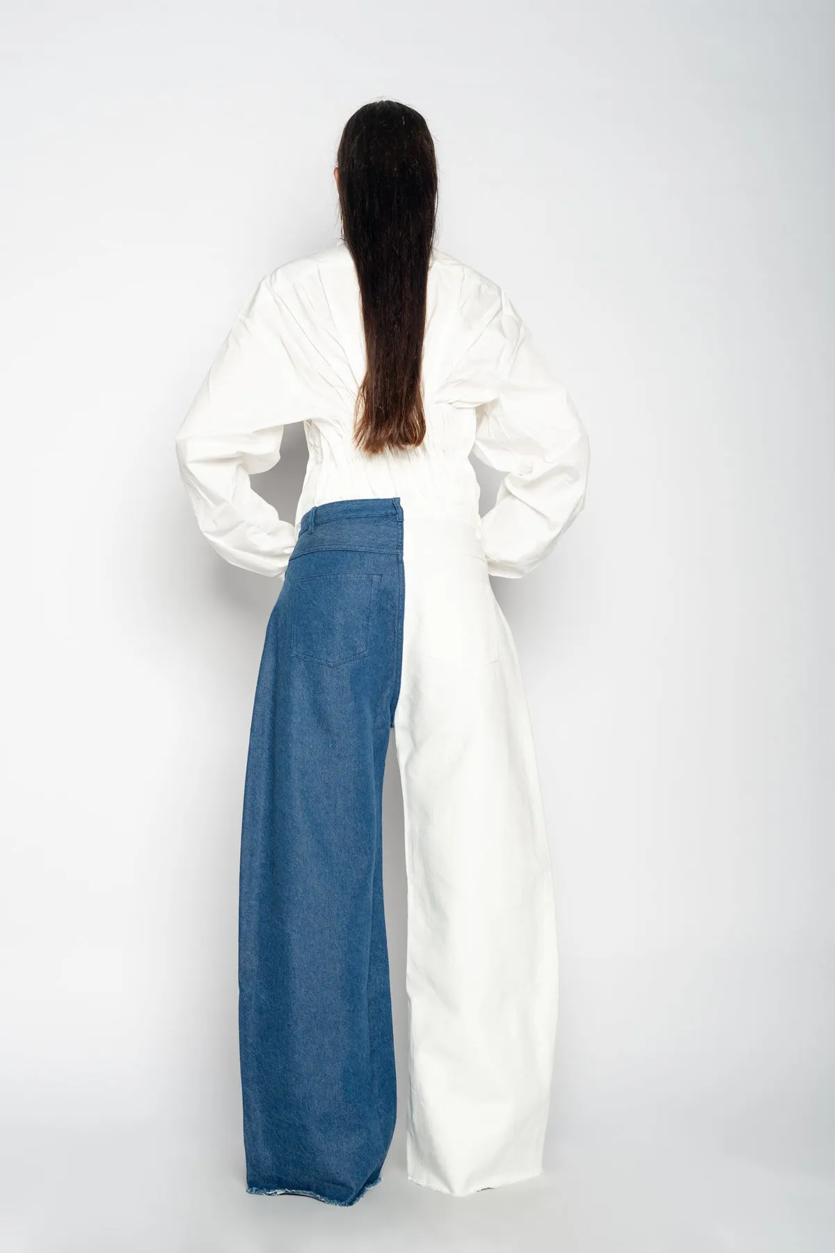 BLUE AND WHITE BOYFRIEND TROUSERS sold by Marques ’ Almeida product image thumbnail 2
