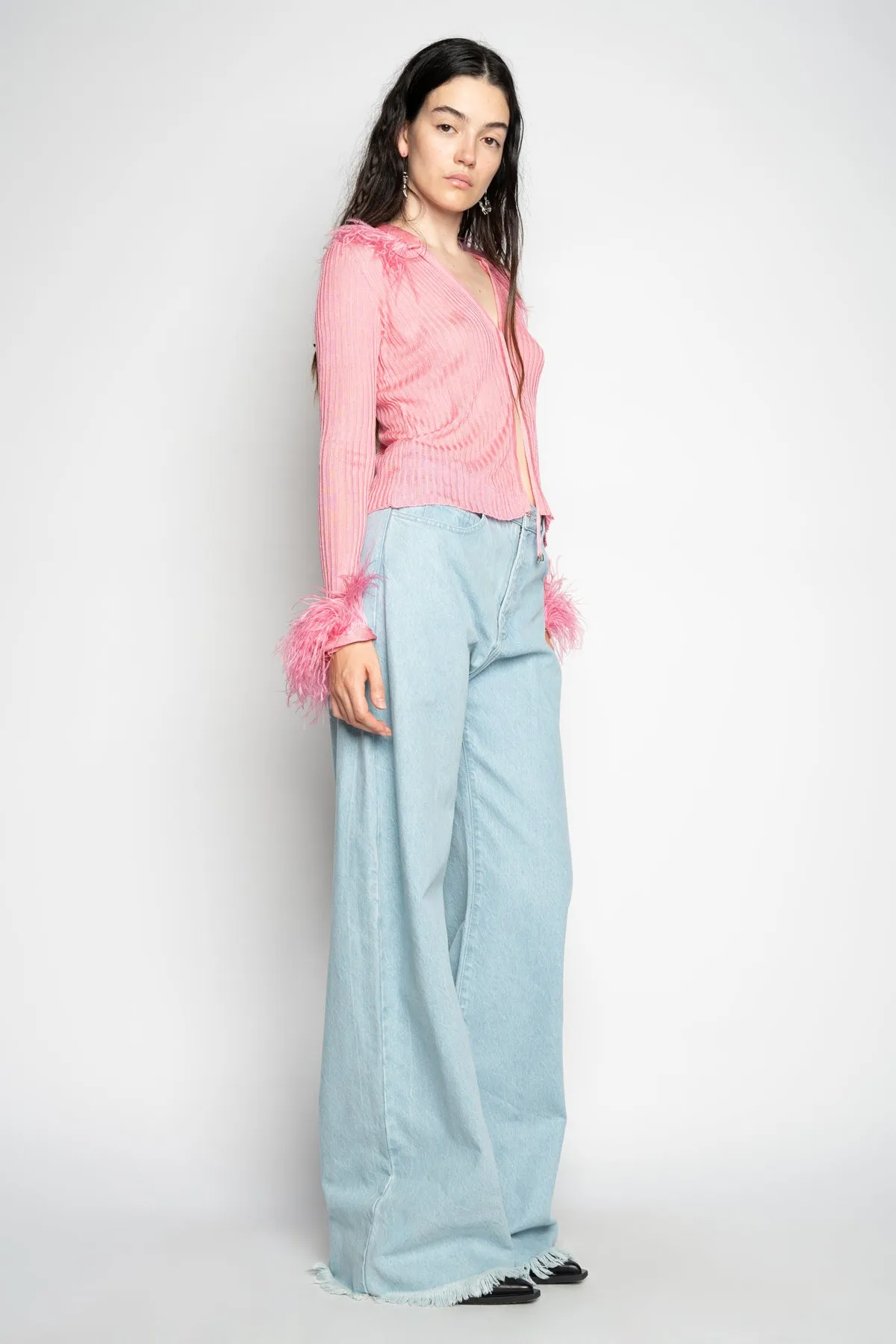 LIGHT PINK VISCOSE KNITTED TOP WITH FEATHERS sold by Marques ’ Almeida product image thumbnail 4