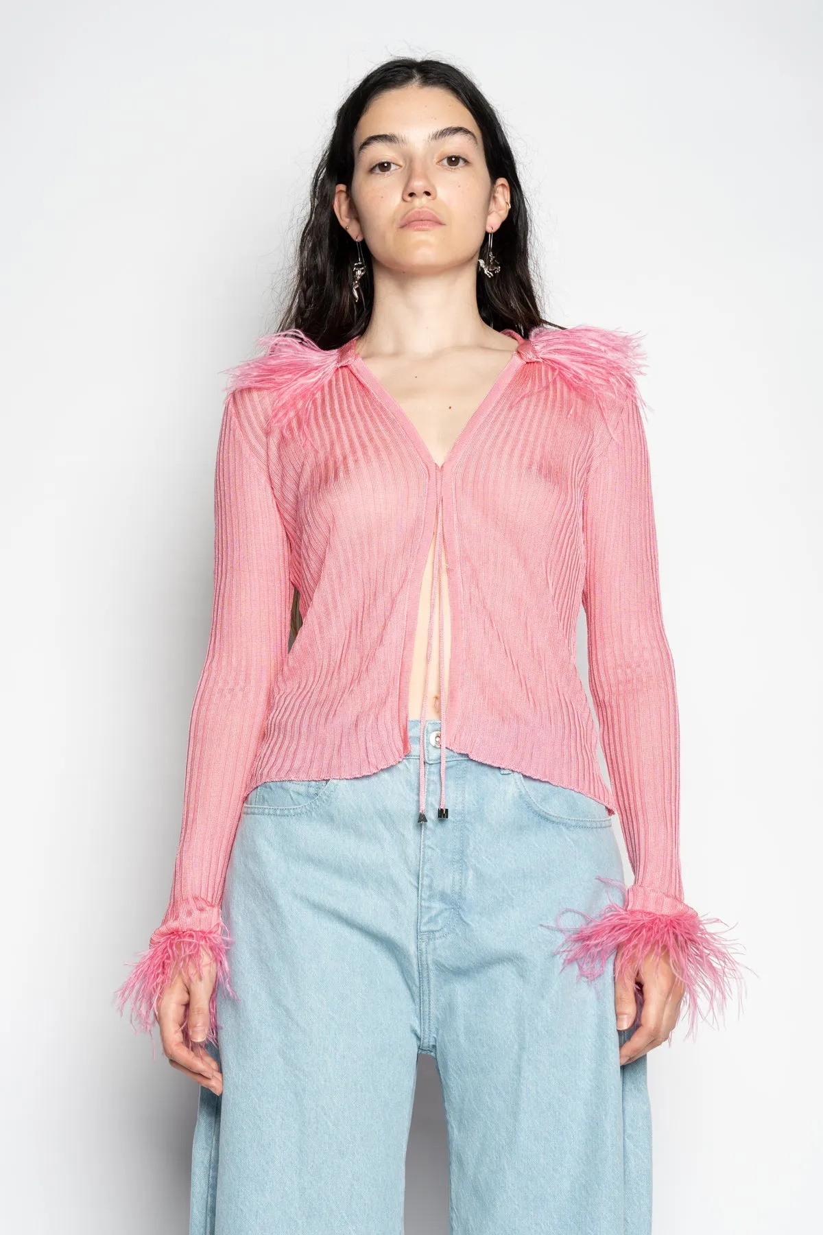 LIGHT PINK VISCOSE KNITTED TOP WITH FEATHERS sold by Marques ’ Almeida