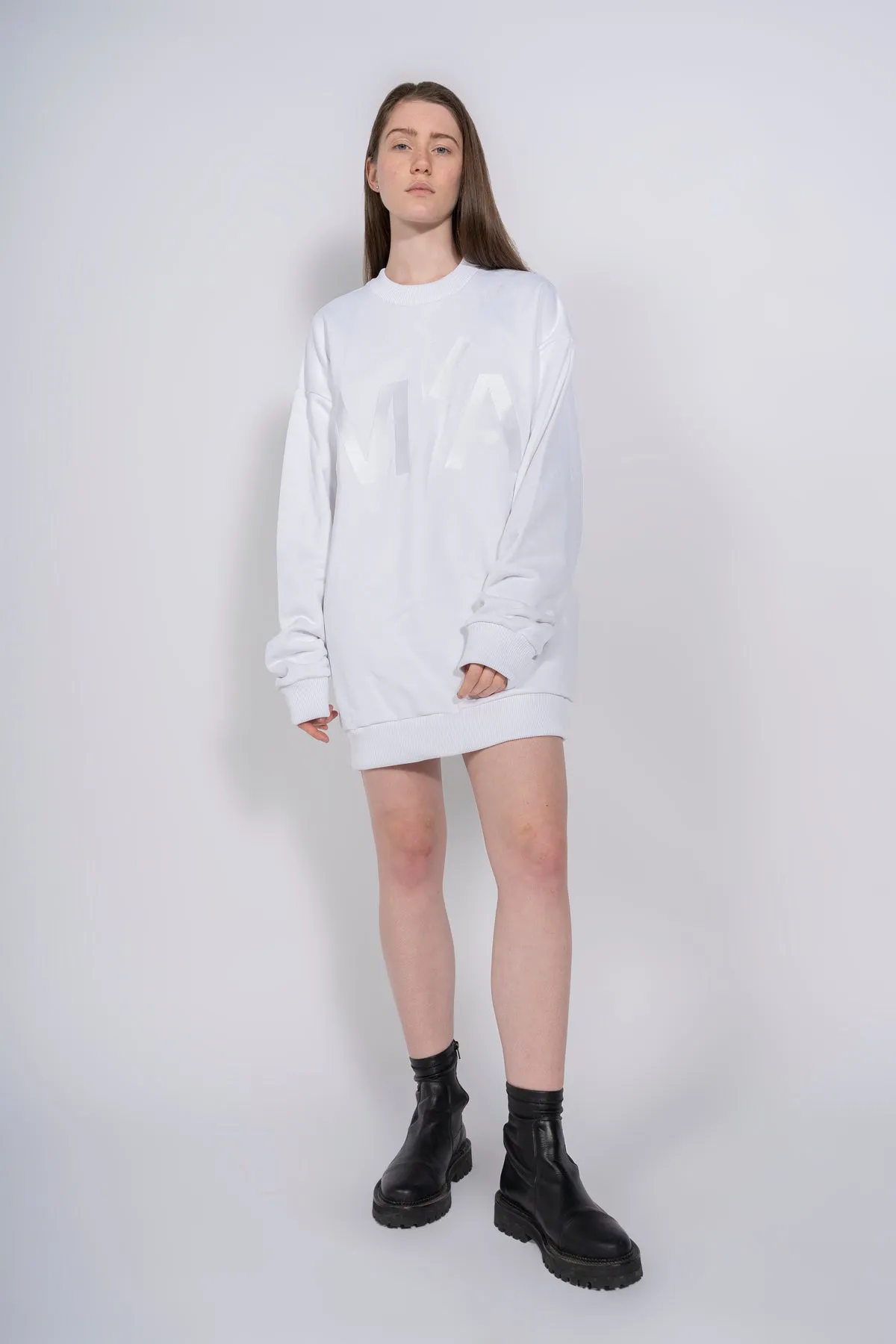 M'A EMBROIDERED JUMPER IN WHITE sold by Marques ’ Almeida