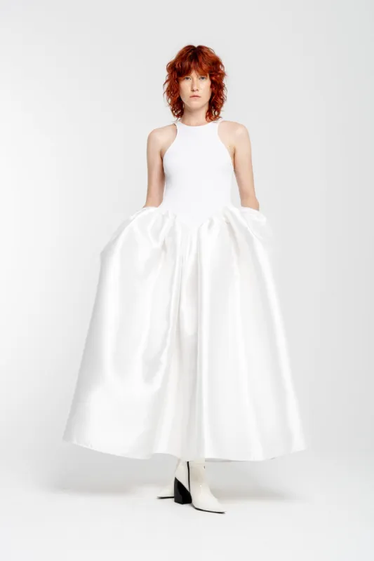 WHITE LONG DRESS WITH FULL SKIRT made by Marques ’ Almeida