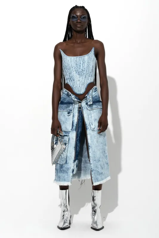 ACID WASH DENIM MULTI POCKET SKIRT made by Marques ’ Almeida