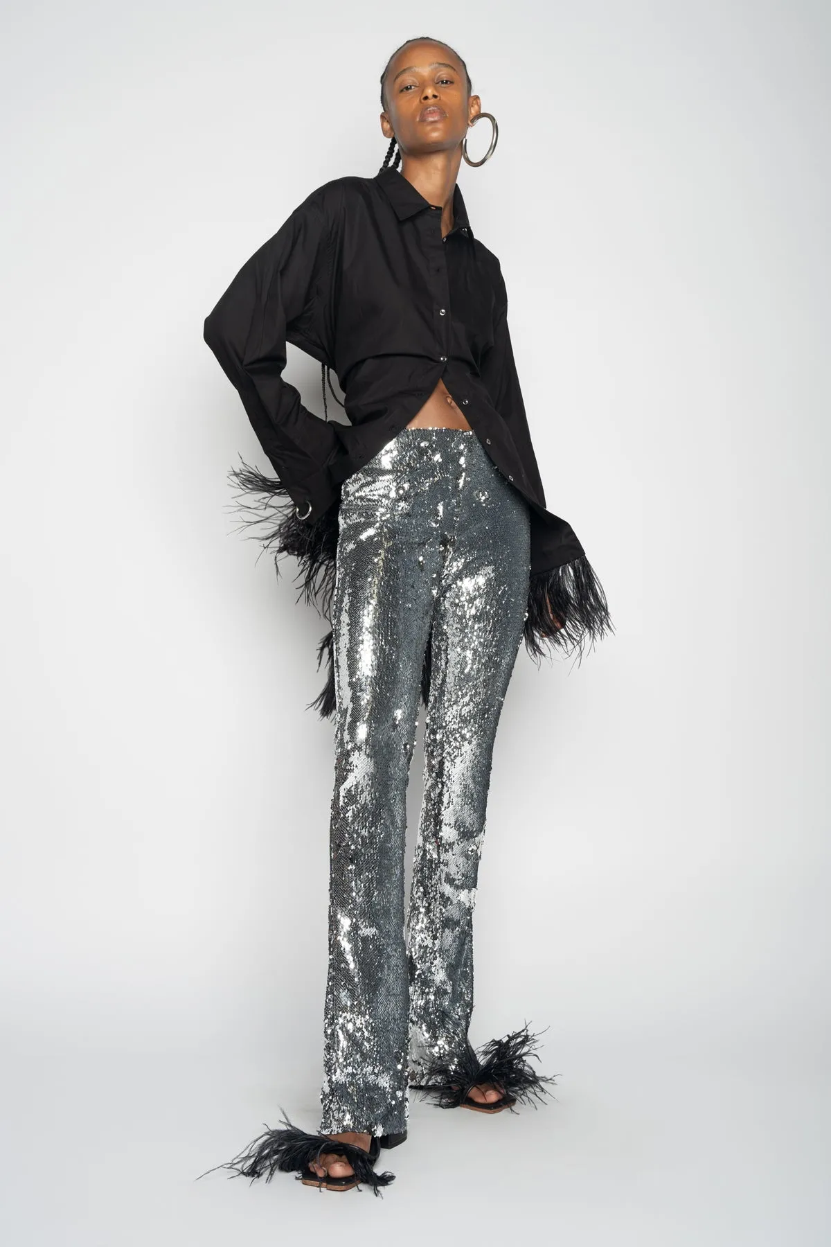 SILVER SEQUINS BOOTCUT TROUSERS sold by Marques ’ Almeida product image thumbnail 5
