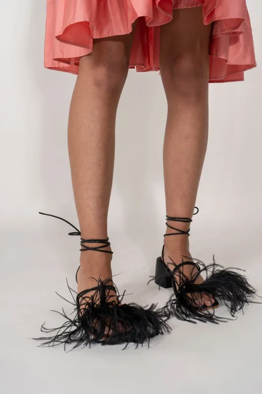 BLACK FEATHER STRAPPY SANDAL made by Marques ’ Almeida