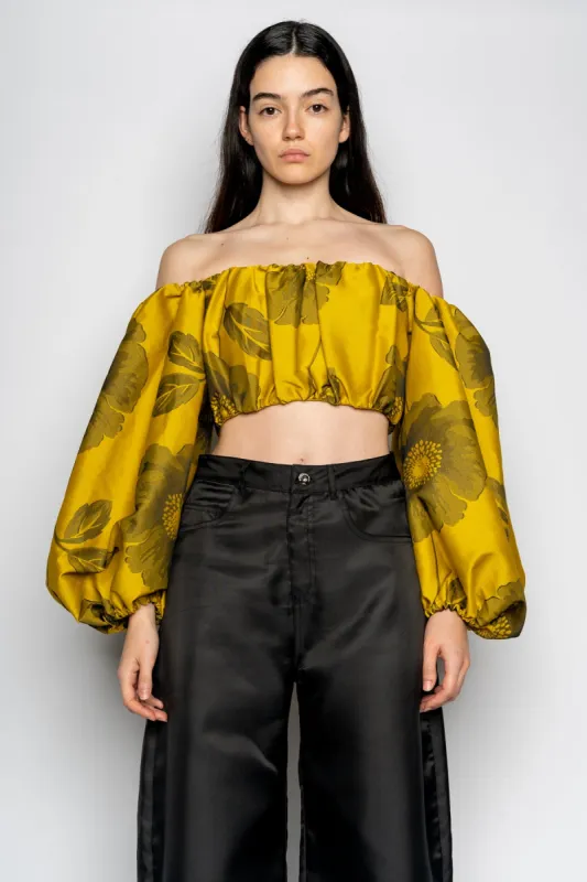 MUSTARD FLORAL OFF SHOULDER TOP made by Marques ’ Almeida