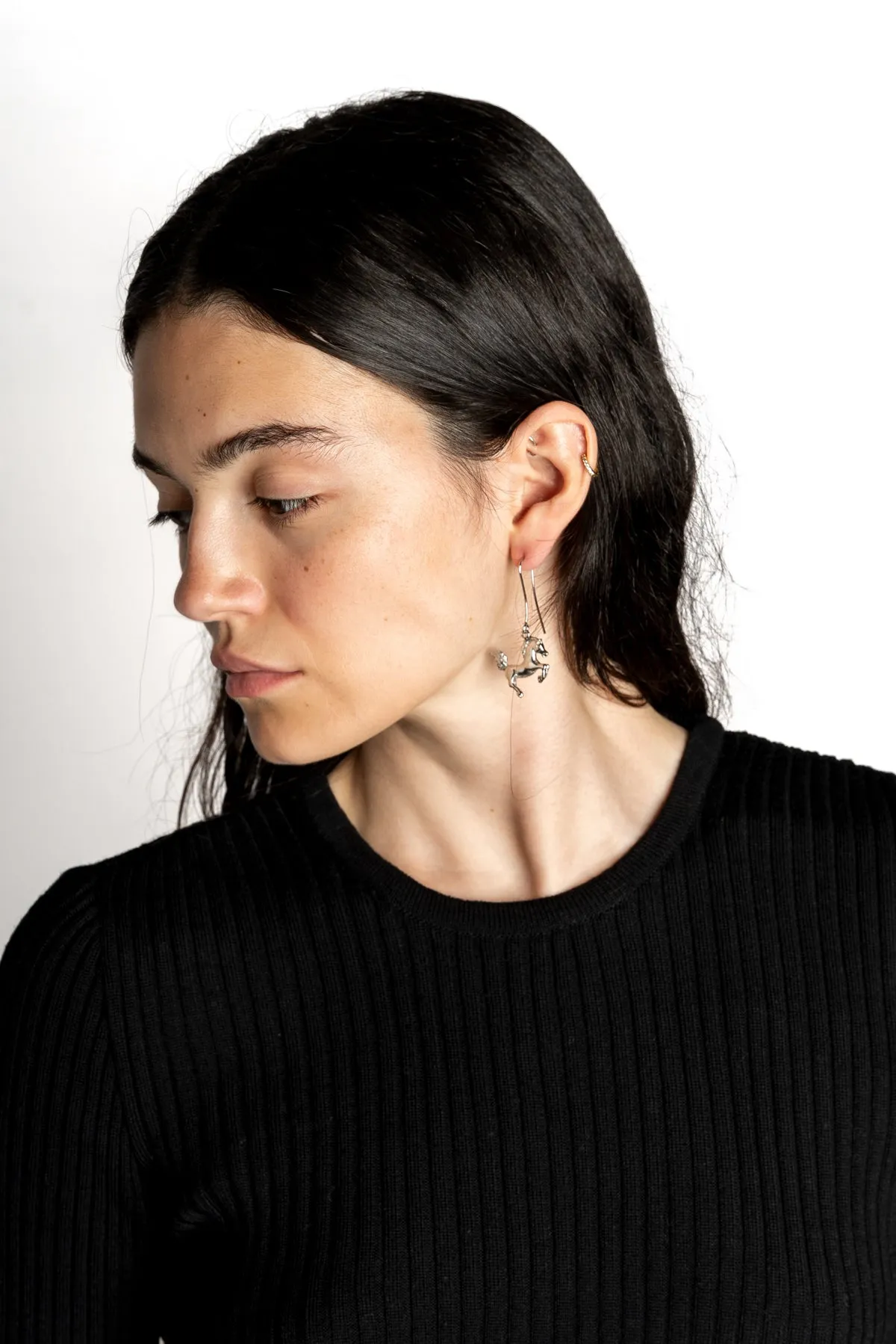 SILVER LADY AND HORSE EARRINGS sold by Marques ’ Almeida product image thumbnail 4