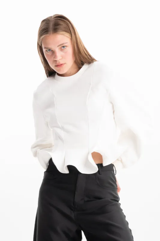 WHITE FRILL HEM SWEATSHIRT made by Marques ’ Almeida
