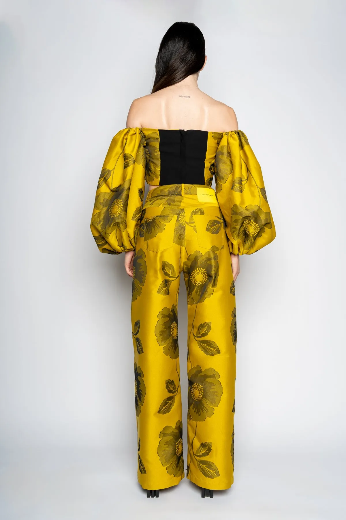 MUSTARD FLORAL BROCADE BOYFRIEND TROUSERS sold by Marques ’ Almeida product image thumbnail 2
