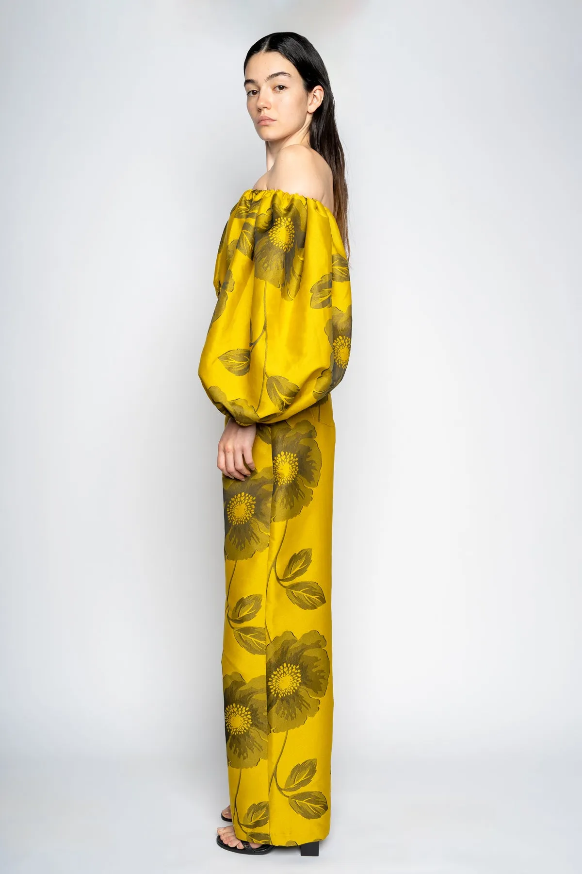 MUSTARD FLORAL BROCADE BOYFRIEND TROUSERS sold by Marques ’ Almeida product image thumbnail 4