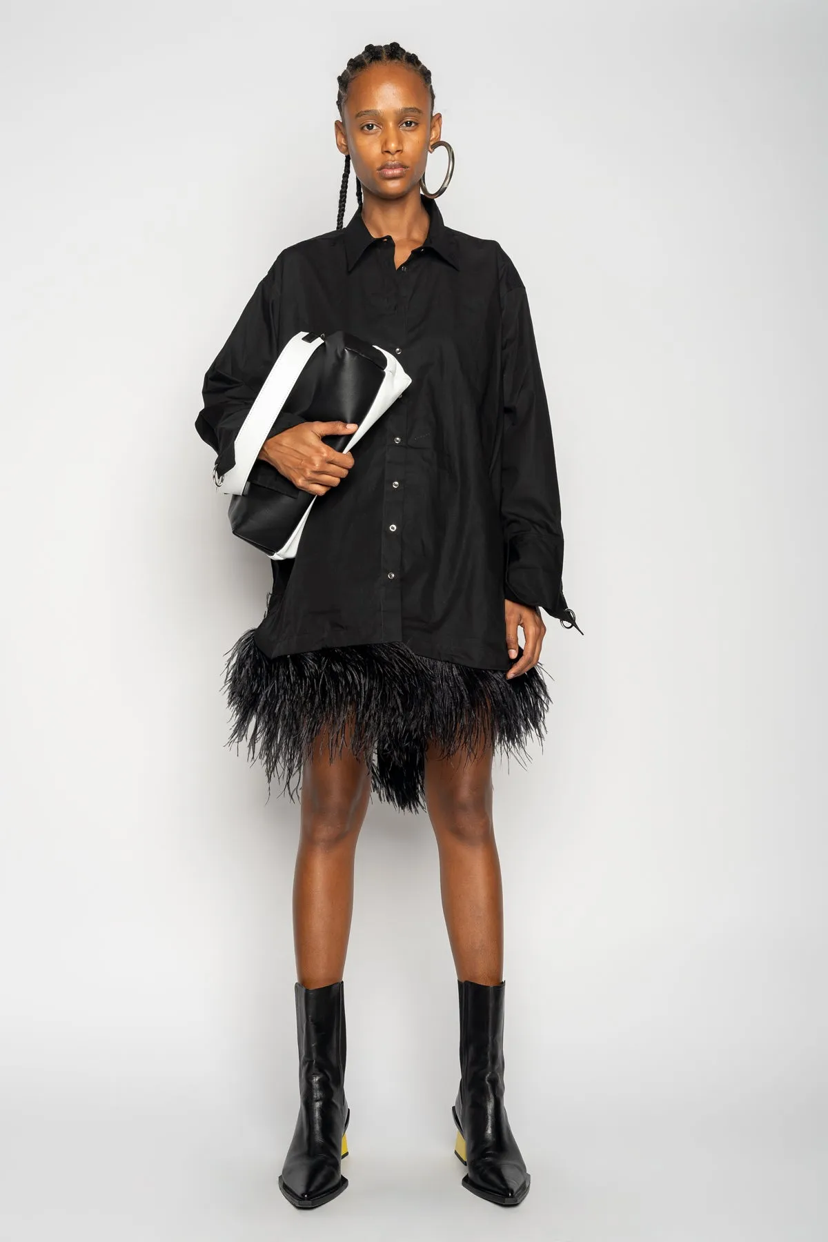 BLACK FEATHER HEM SHIRT DRESS sold by Marques ’ Almeida