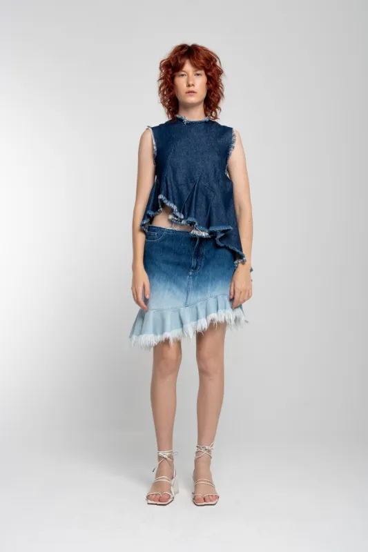 OMBRE DENIM BLUE FRILL MINI SKIRT made by Marques ’ Almeida