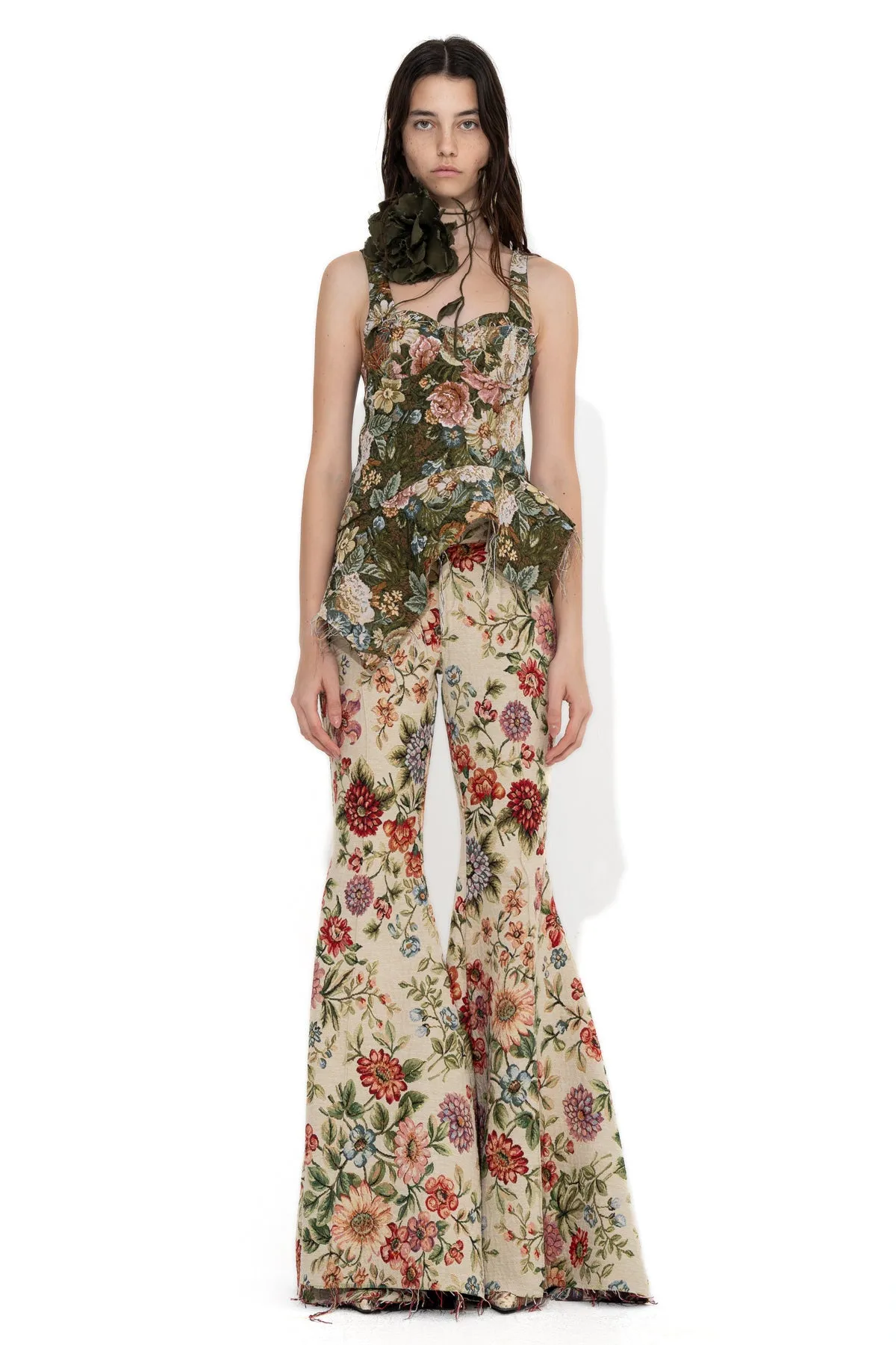 GREEN BROCADE PEPLUM CORSET TOP sold by Marques ’ Almeida