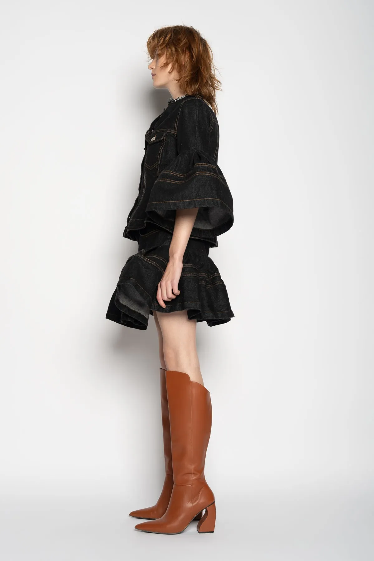BLACK DENIM SHORT SKIRT WITH FLOUNCE sold by Marques ’ Almeida product image thumbnail 3