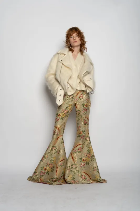 BEIGE BROCADE EXTREME FLARE TROUSERS sold by Marques ’ Almeida