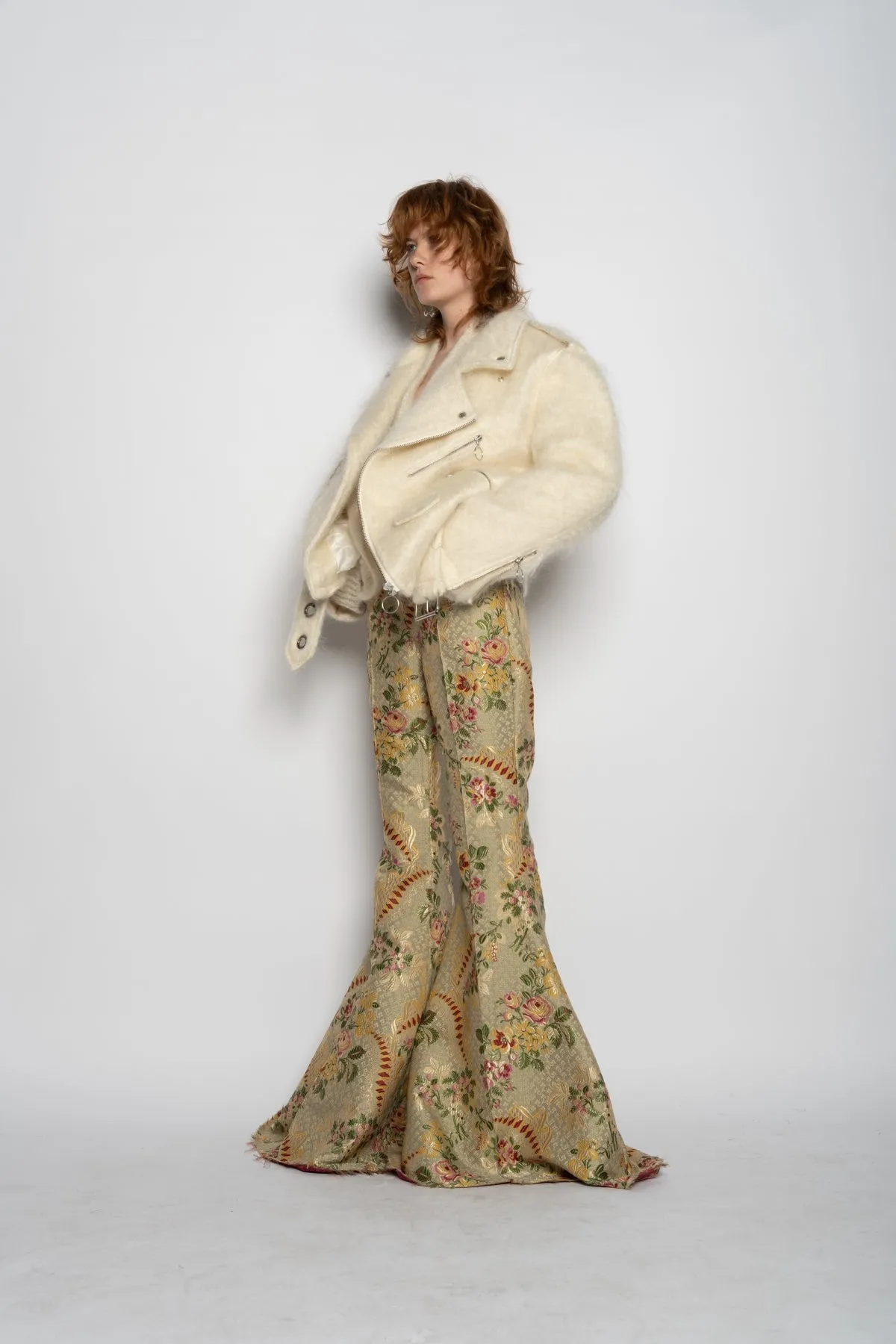 BEIGE BROCADE EXTREME FLARE TROUSERS sold by Marques ’ Almeida product image thumbnail 3