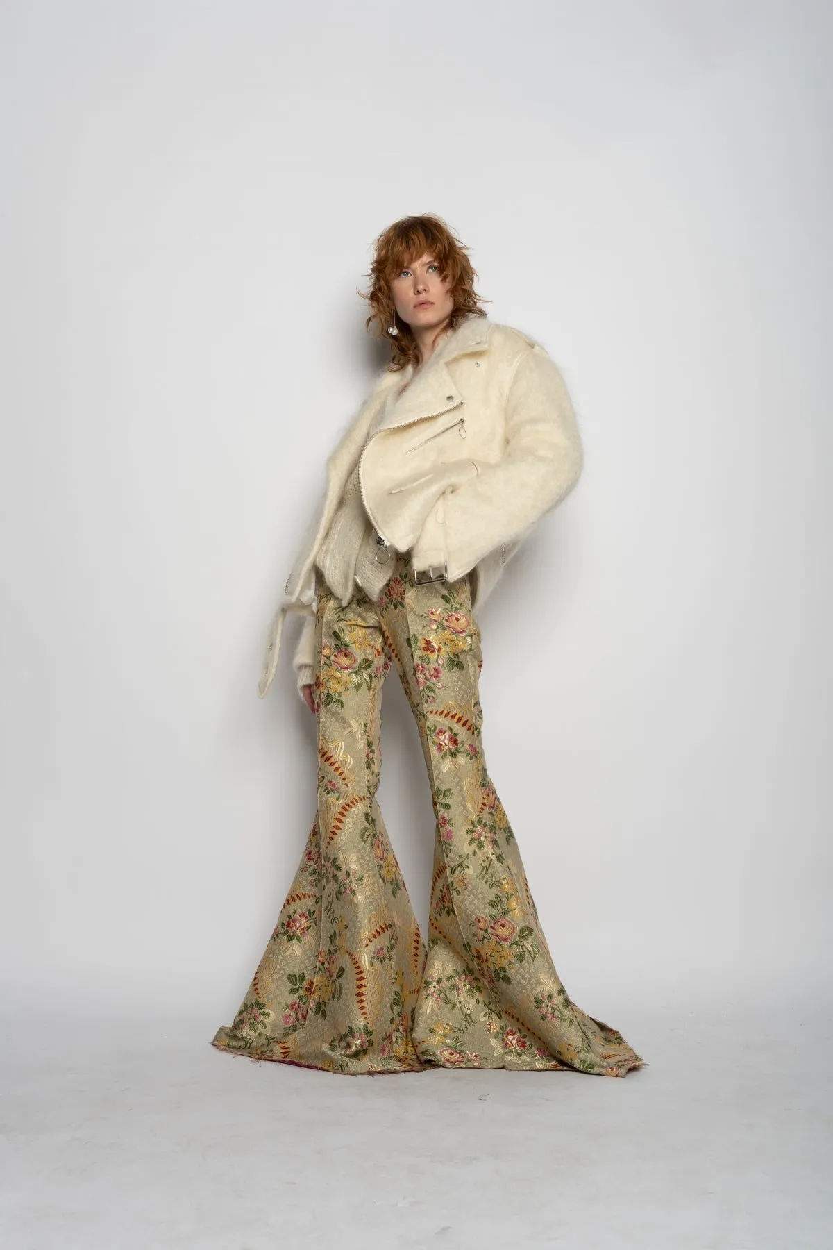 BEIGE BROCADE EXTREME FLARE TROUSERS sold by Marques ’ Almeida product image thumbnail 5