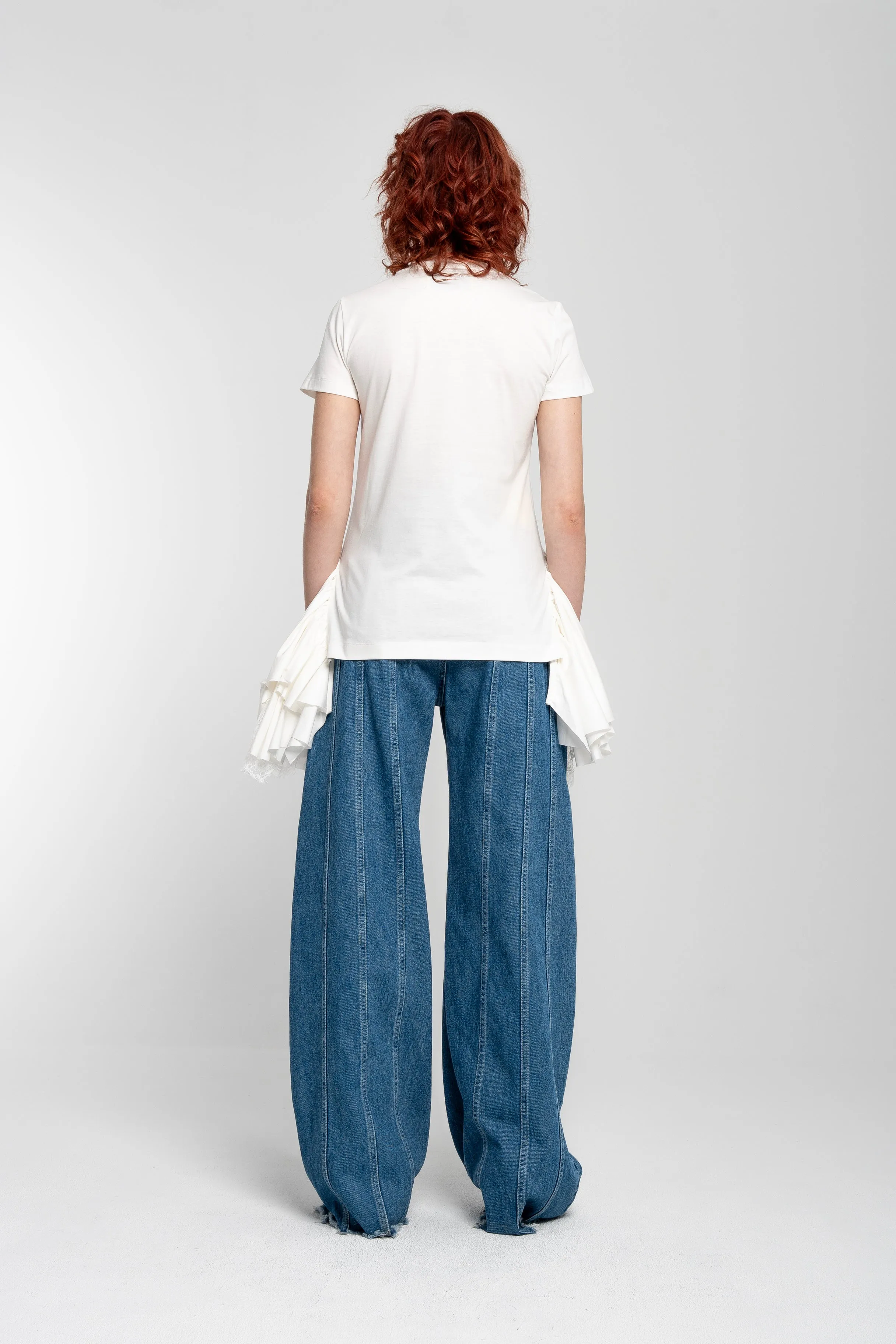 WHITE CAP SLEEVE T-SHIRT WITH FRILL AND LACE HEM sold by Marques ’ Almeida product image thumbnail 3