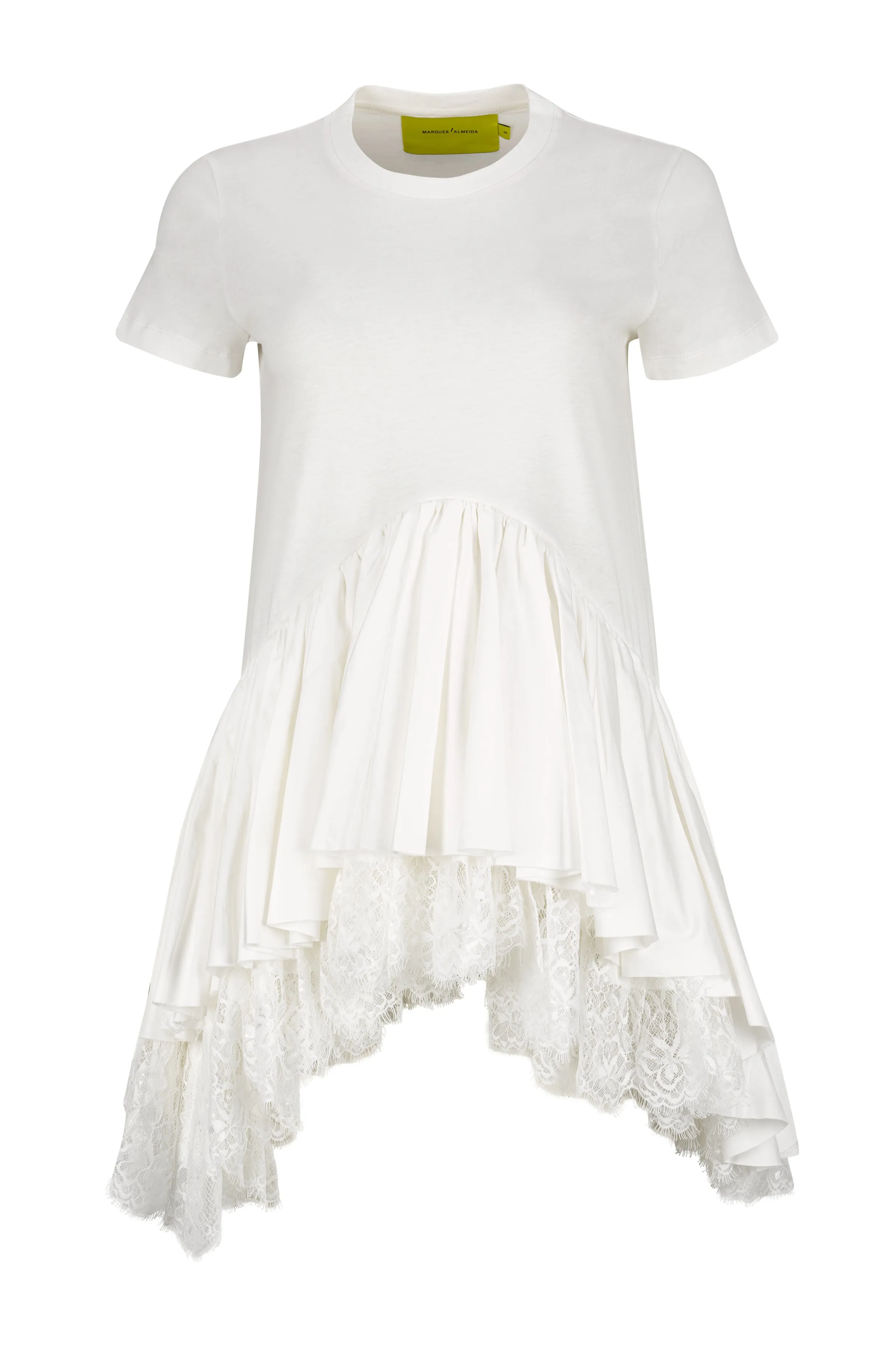 WHITE CAP SLEEVE T-SHIRT WITH FRILL AND LACE HEM sold by Marques ’ Almeida product image thumbnail 2