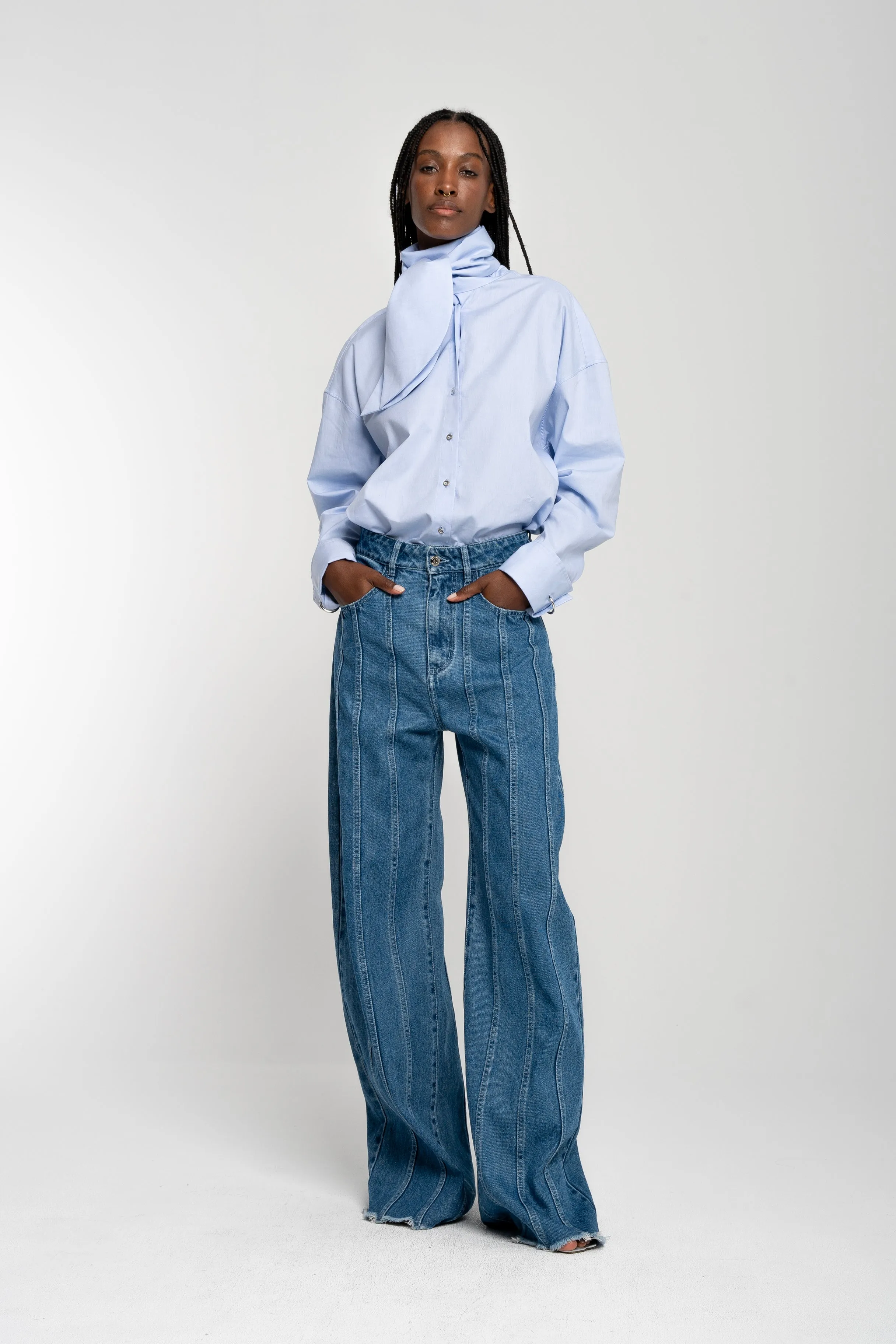 BLUE DENIM BOYFRIEND TROUSERS WITH SEAM LINES sold by Marques ’ Almeida