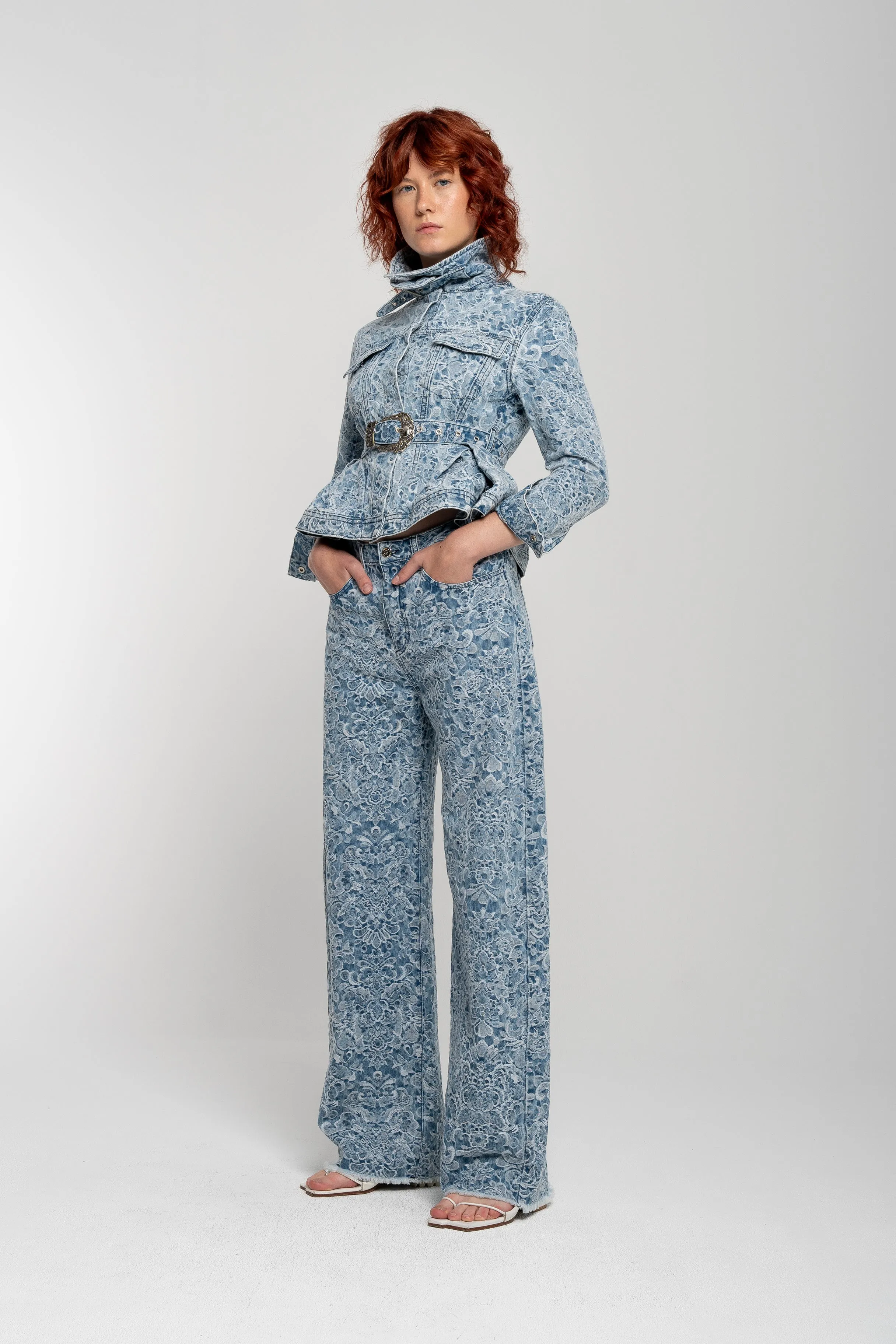 LIGHT BLUE FITTED JACKET WITH EMBELLISHMENT BELT sold by Marques ’ Almeida product image thumbnail 5