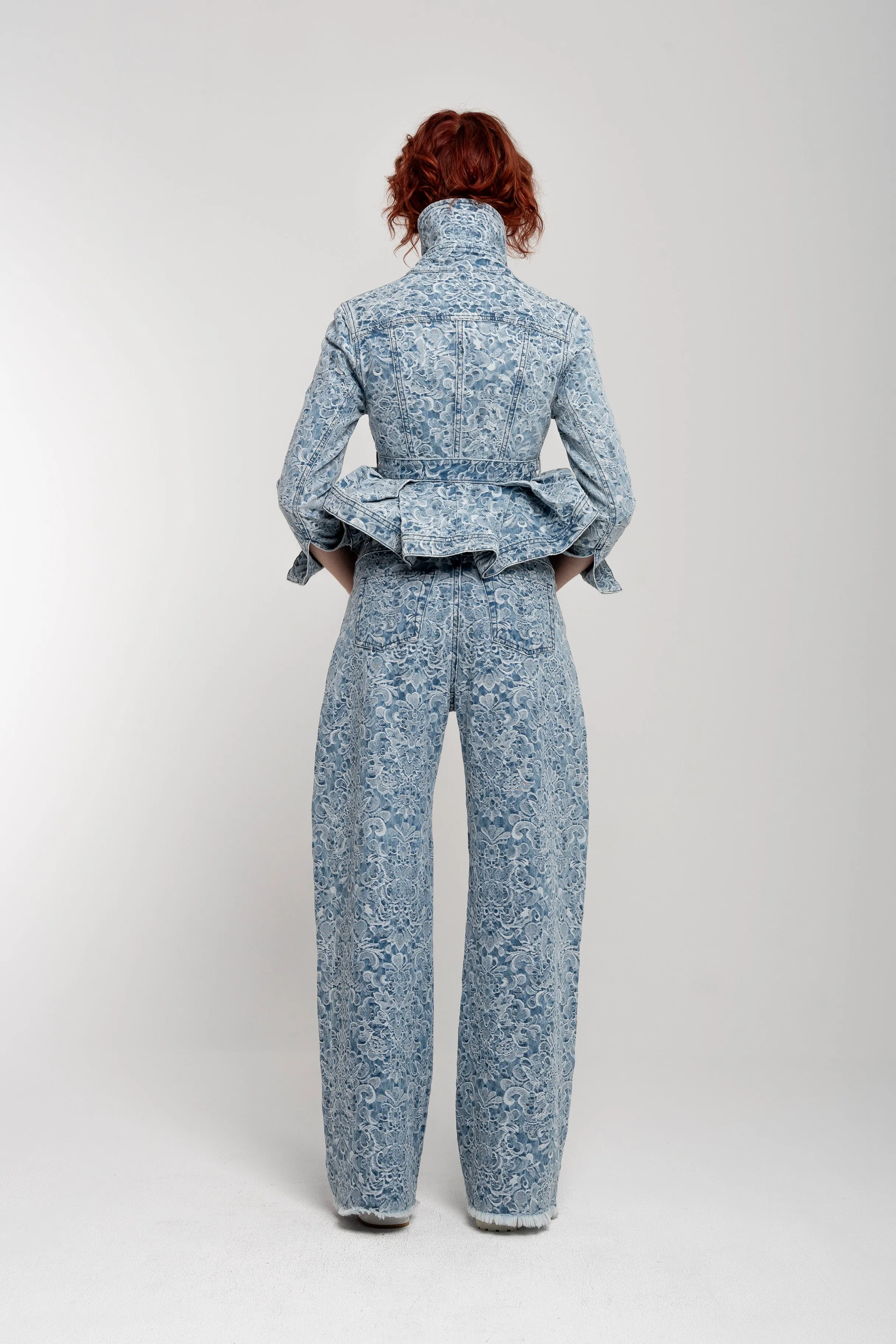 LIGHT BLUE FITTED JACKET WITH EMBELLISHMENT BELT sold by Marques ’ Almeida product image thumbnail 3