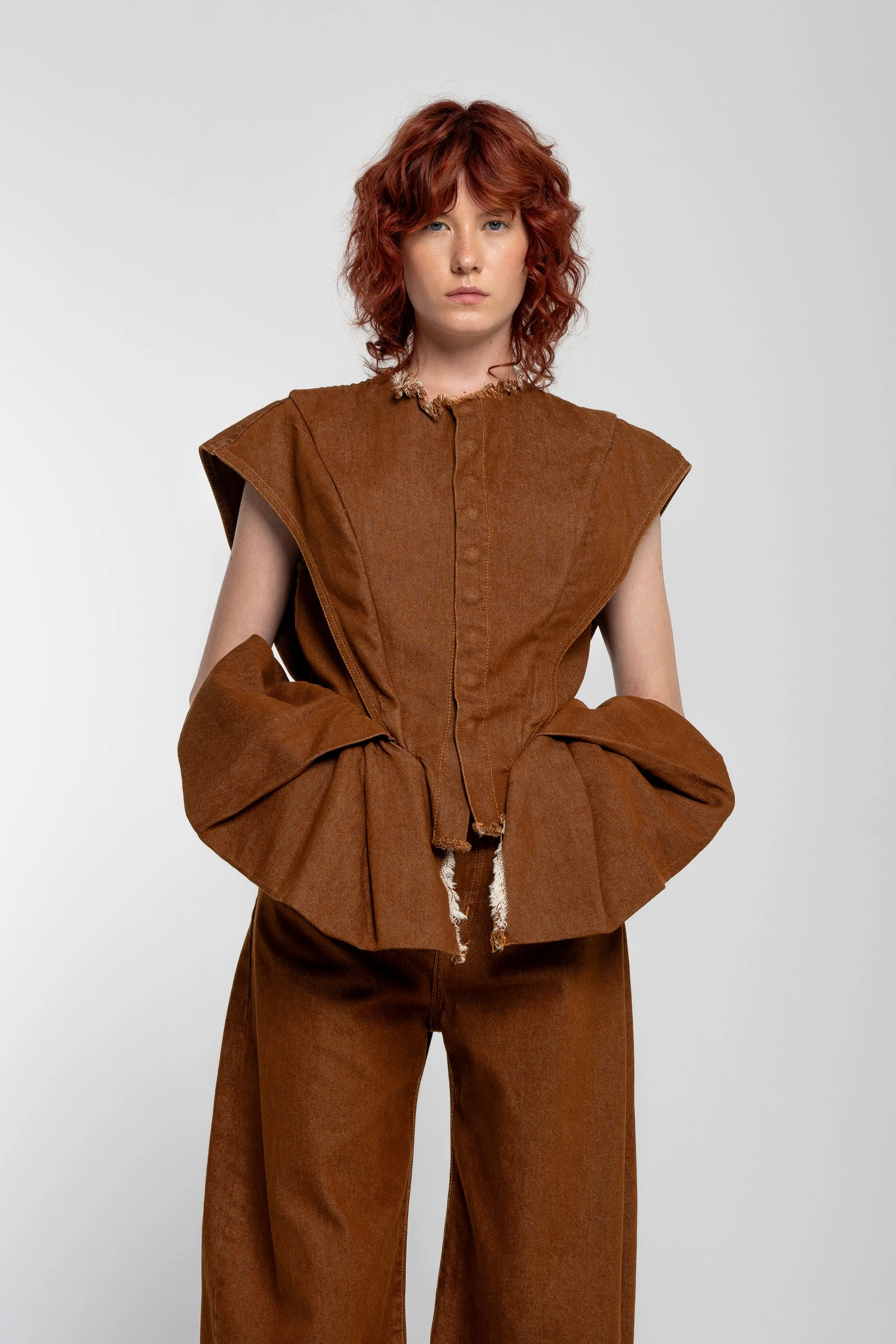 BROWN STRUCTURED SHOULDER CINCHED TOP sold by Marques ’ Almeida