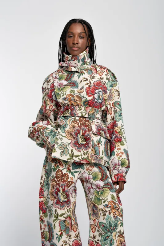 WHITE BROCADE CROPPED TRENCH COAT STYLE JACKET sold by Marques ’ Almeida
