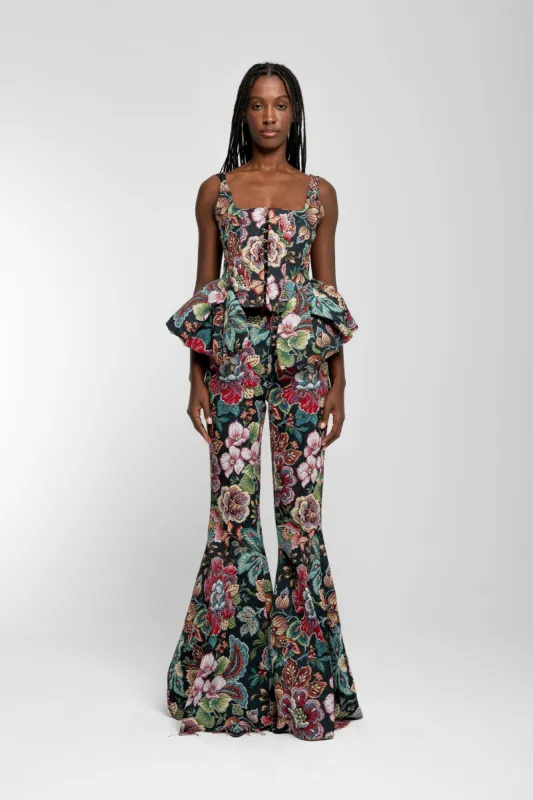 BLACK BROCADE CORSET WITH FRONT HOOK & EYE CLOSURE made by Marques ’ Almeida