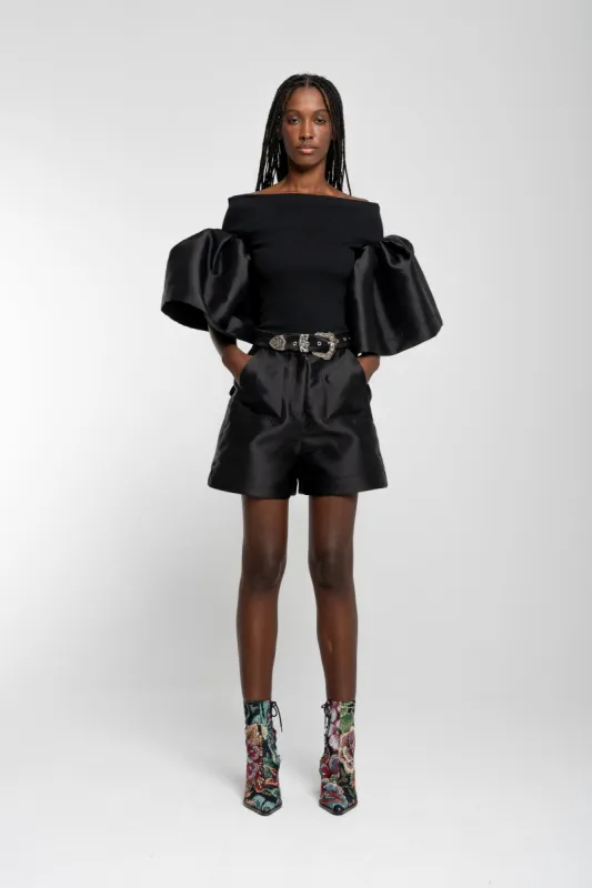 BLACK MIKADO SHORTS WITH BELT made by Marques ’ Almeida