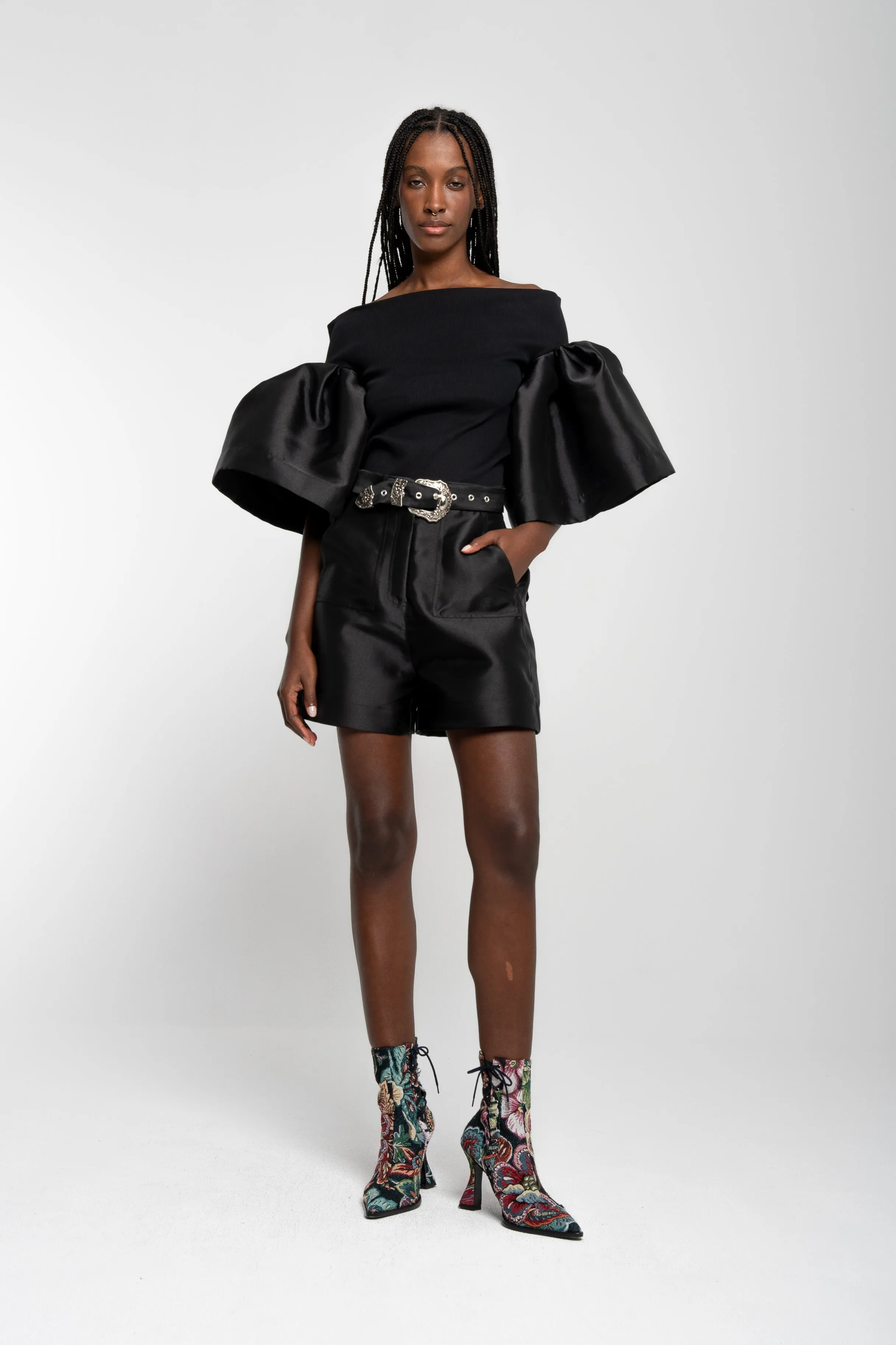 BLACK MIKADO SHORTS WITH BELT sold by Marques ’ Almeida product image thumbnail 5