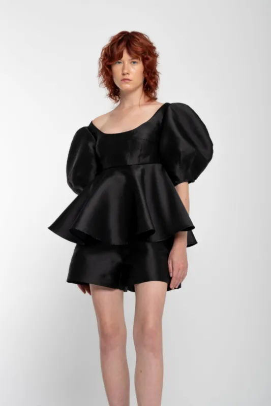 BLACK MIKADO TOP WITH PEPLUM AND BALLON SLEEVES sold by Marques ’ Almeida