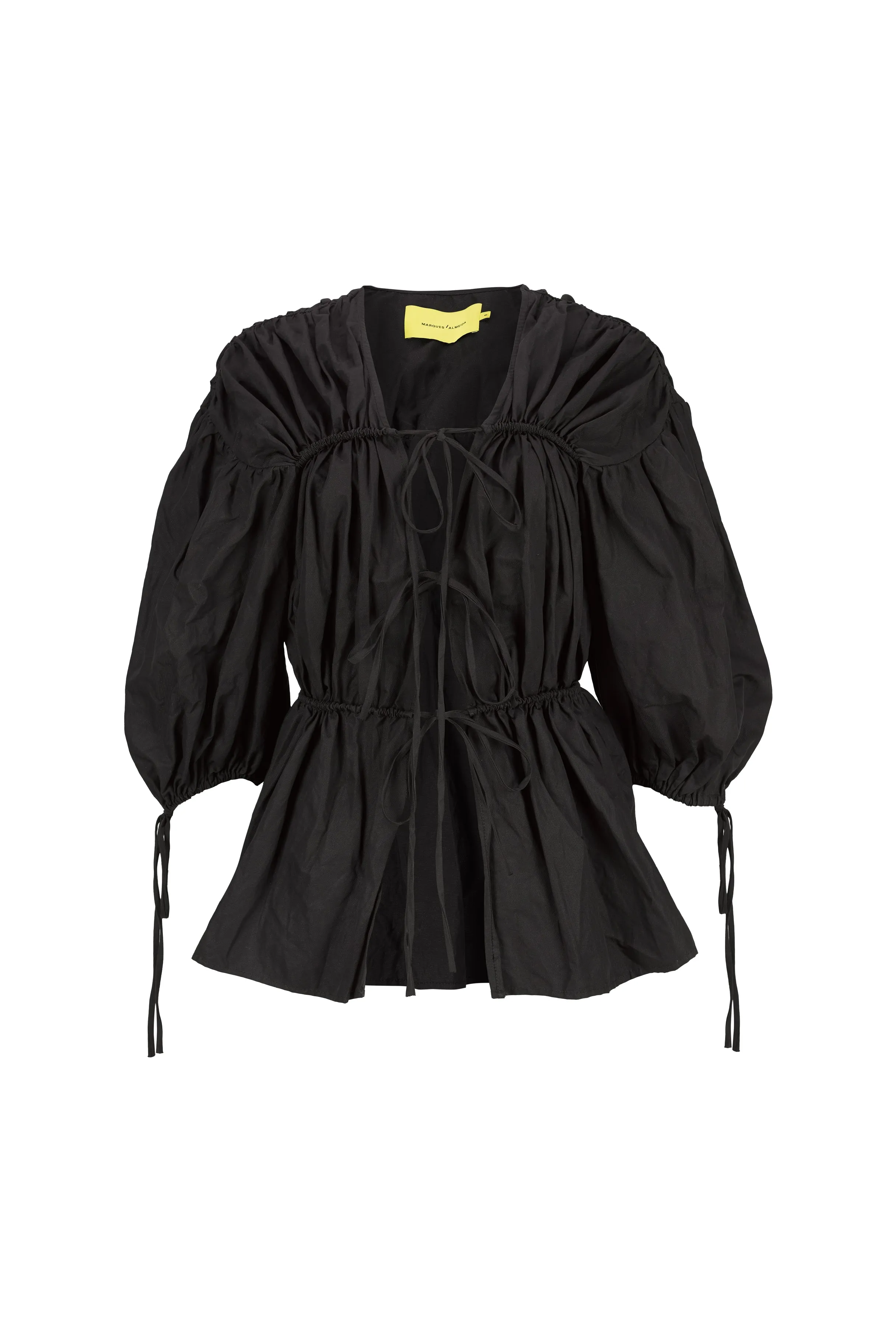 BLACK WRINKLED COTTON LACES RUCHED BLOUSE sold by Marques ’ Almeida product image thumbnail 2