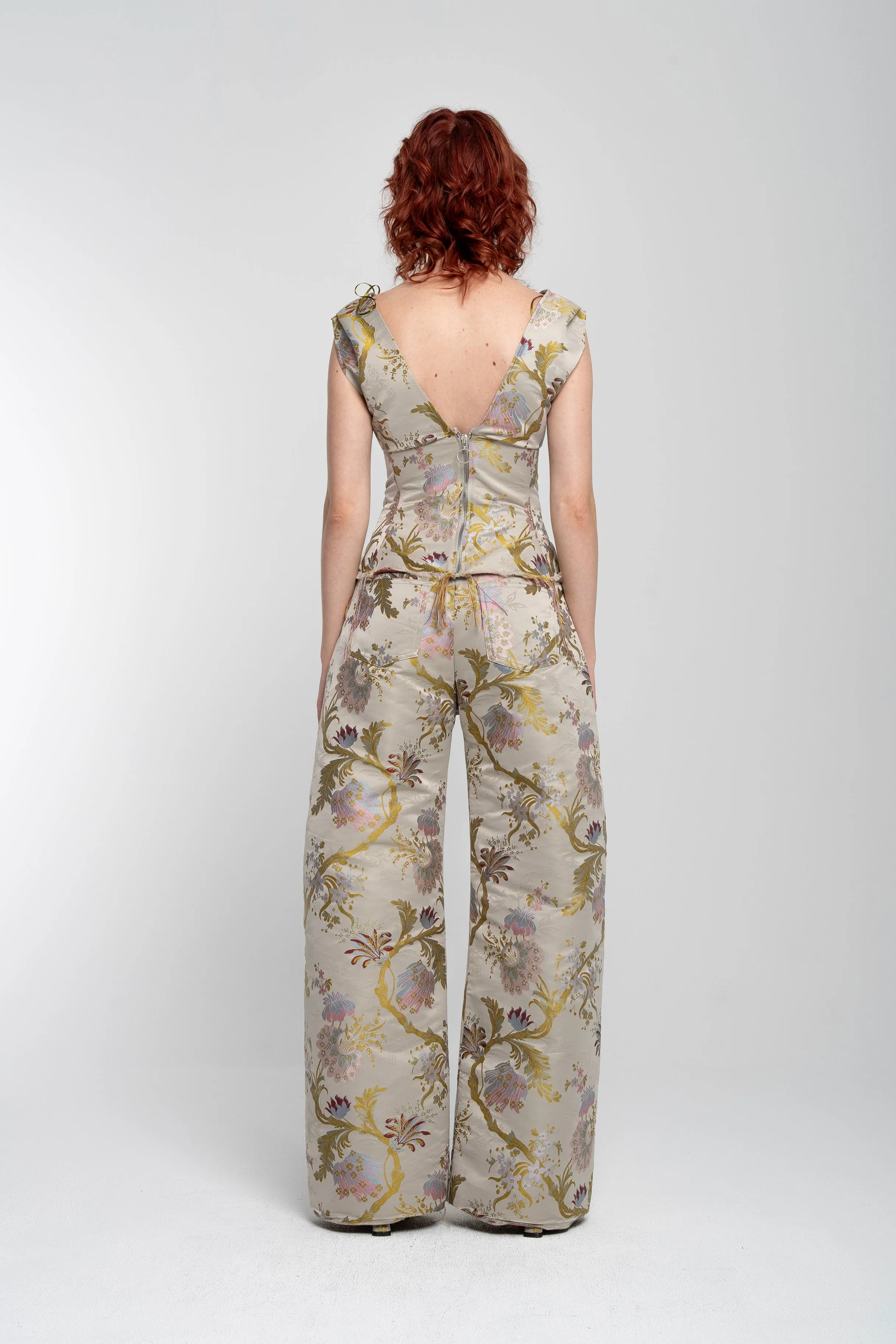 GREY FLORAL BROCADE BOYFRIEND TROUSERS sold by Marques ’ Almeida product image thumbnail 3