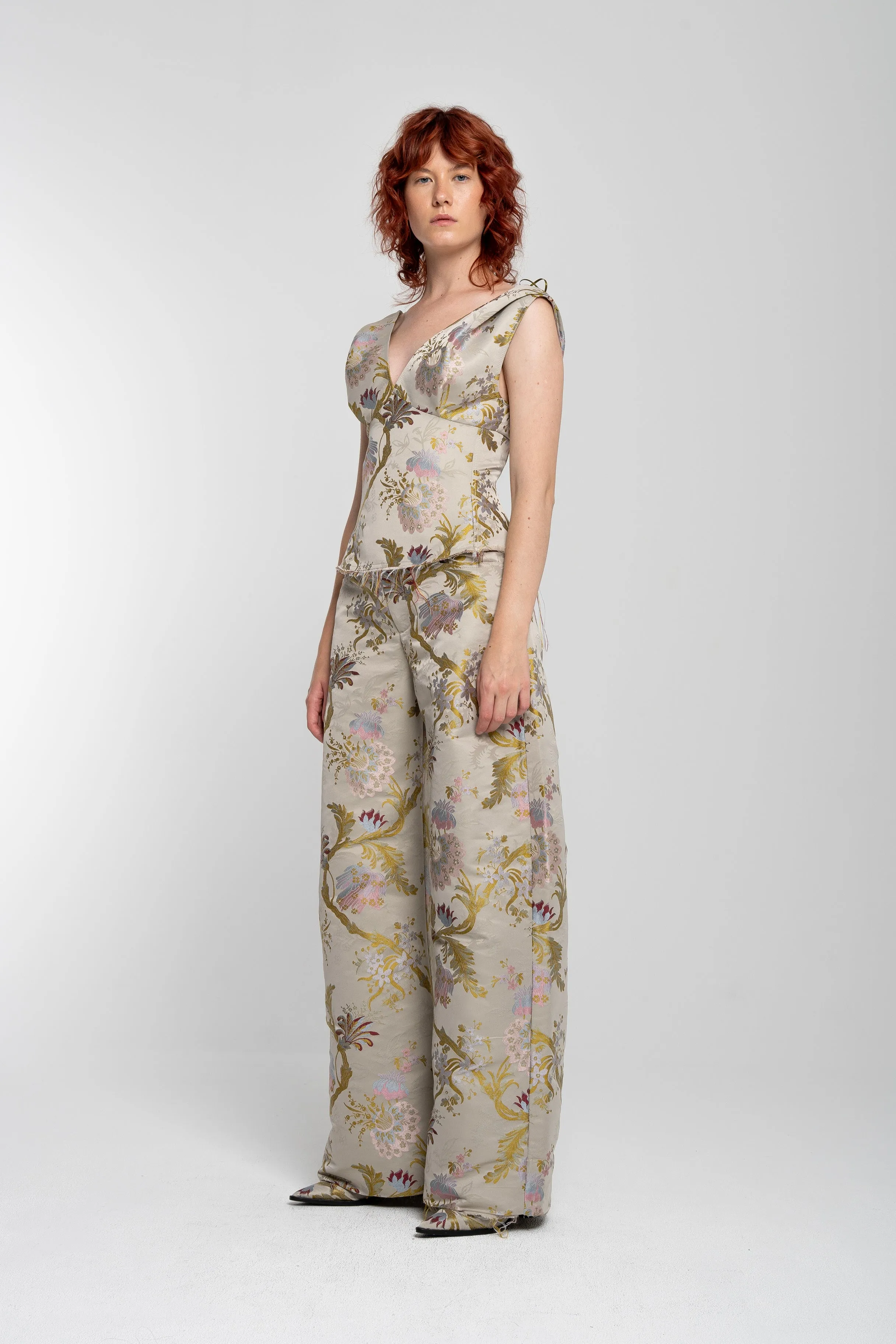 GREY FLORAL BROCADE BOYFRIEND TROUSERS sold by Marques ’ Almeida product image thumbnail 4