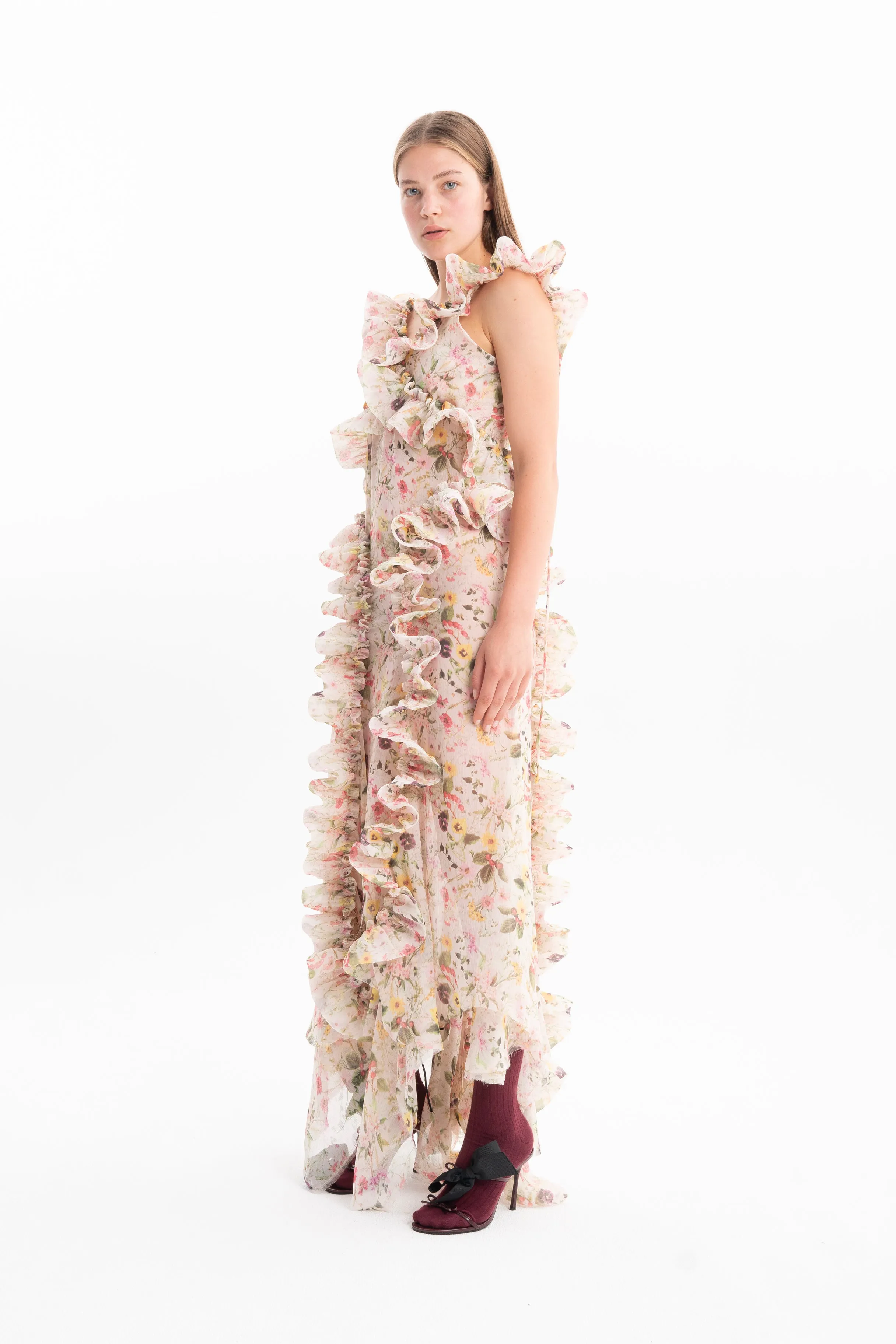 PRINTED CHIFFON STRUCTURED RUFFLES MIDI DRESS sold by Marques ’ Almeida product image thumbnail 4