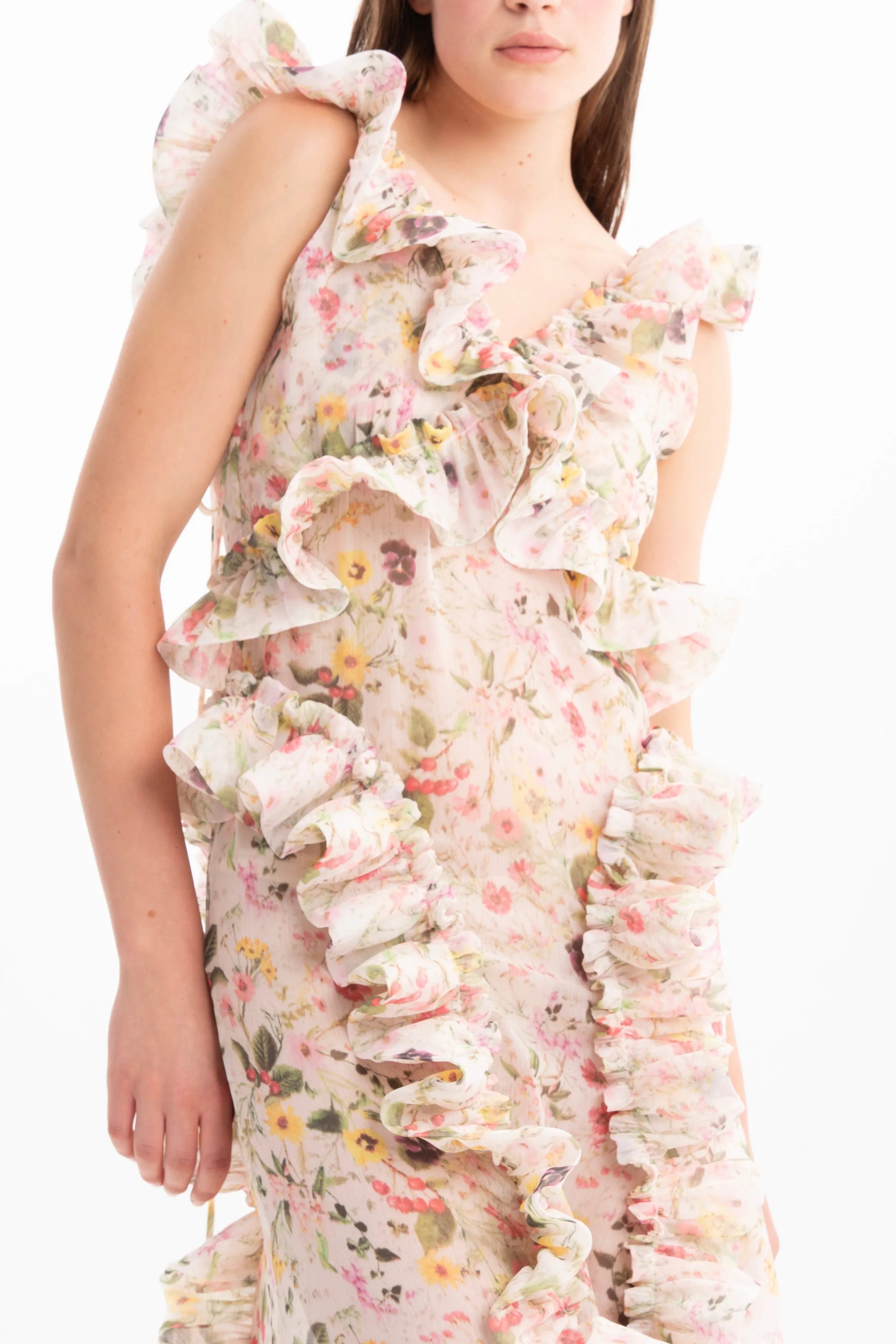 PRINTED CHIFFON STRUCTURED RUFFLES MIDI DRESS sold by Marques ’ Almeida product image thumbnail 3