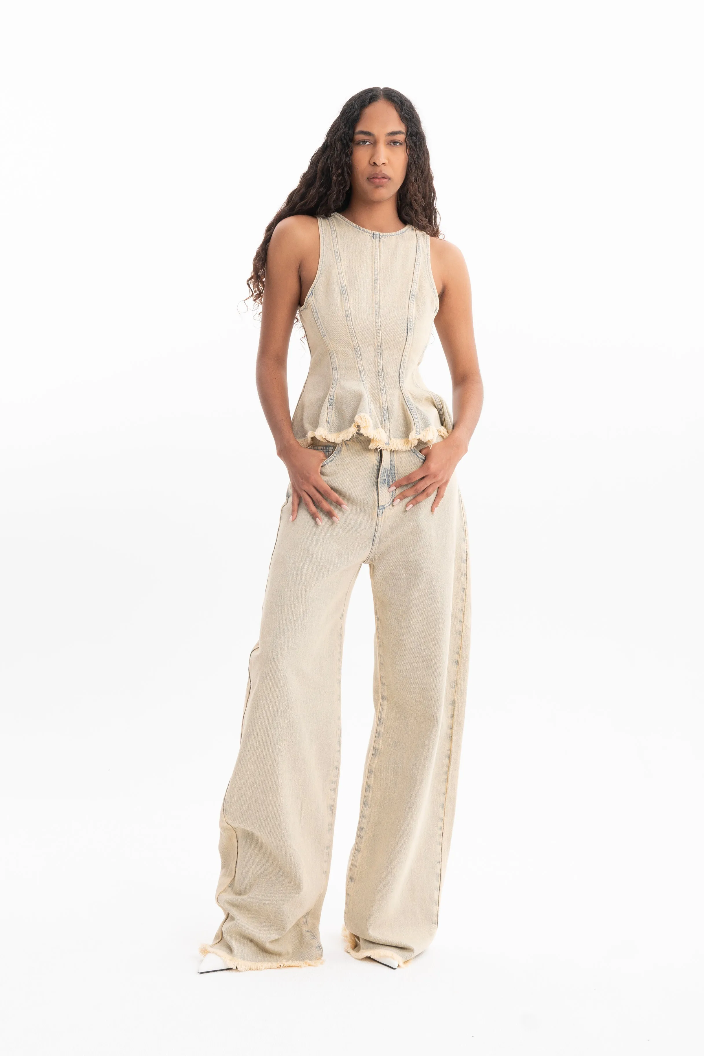 BEIGE OVERDYE DENIM BOYFRIEND TROUSERS sold by Marques ’ Almeida product image thumbnail 5