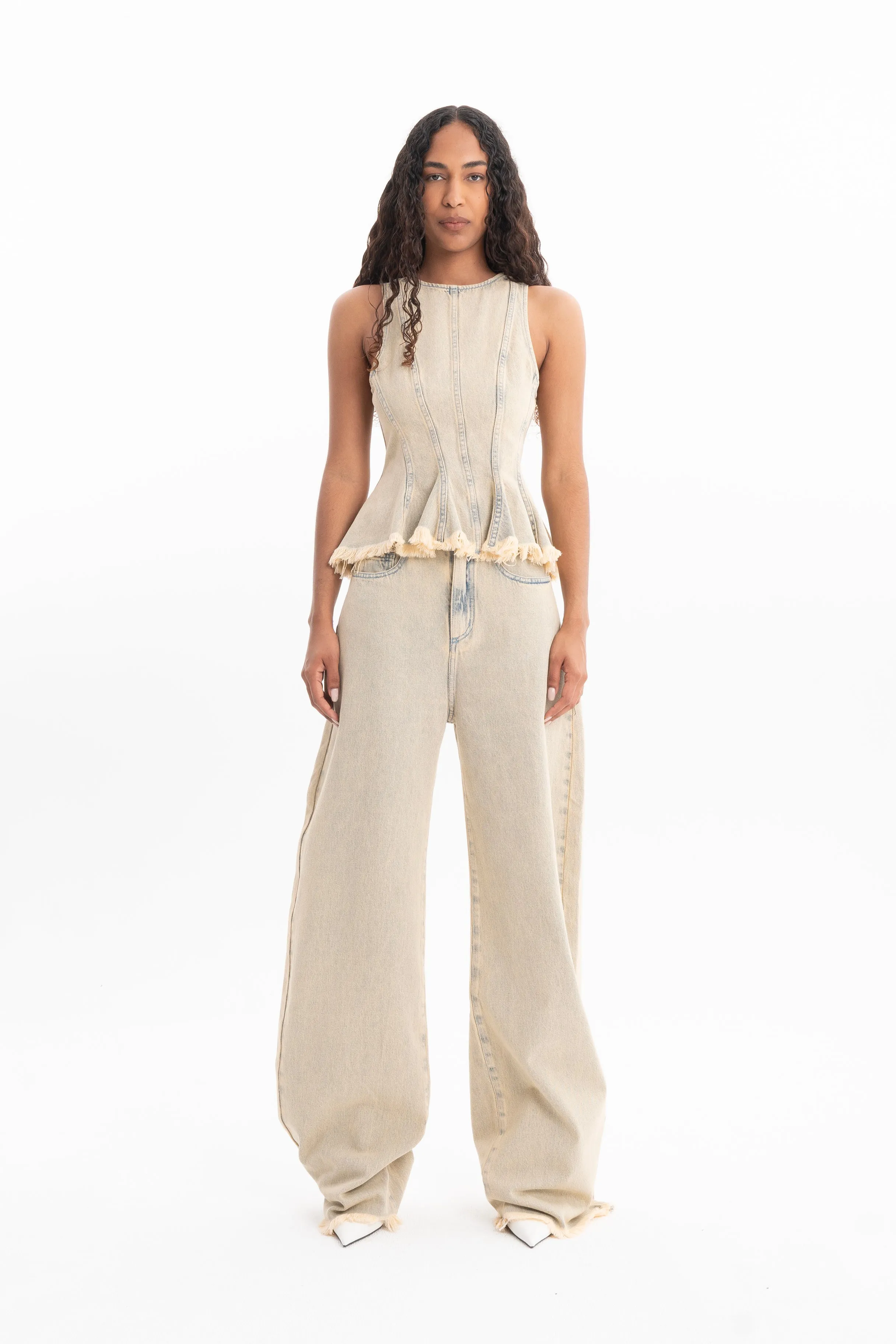 BEIGE OVERDYE DENIM BOYFRIEND TROUSERS sold by Marques ’ Almeida