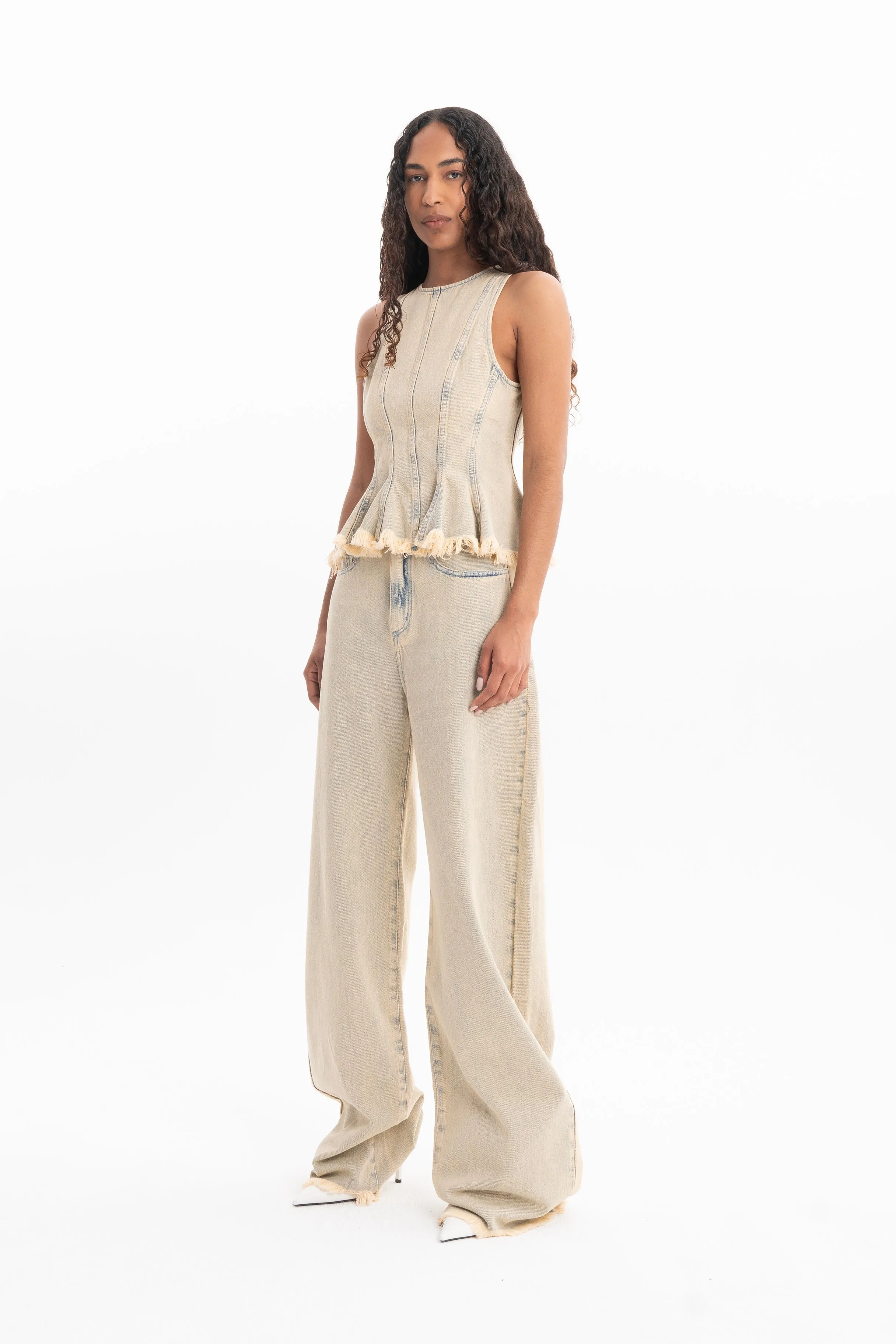 BEIGE OVERDYE DENIM BOYFRIEND TROUSERS sold by Marques ’ Almeida product image thumbnail 3