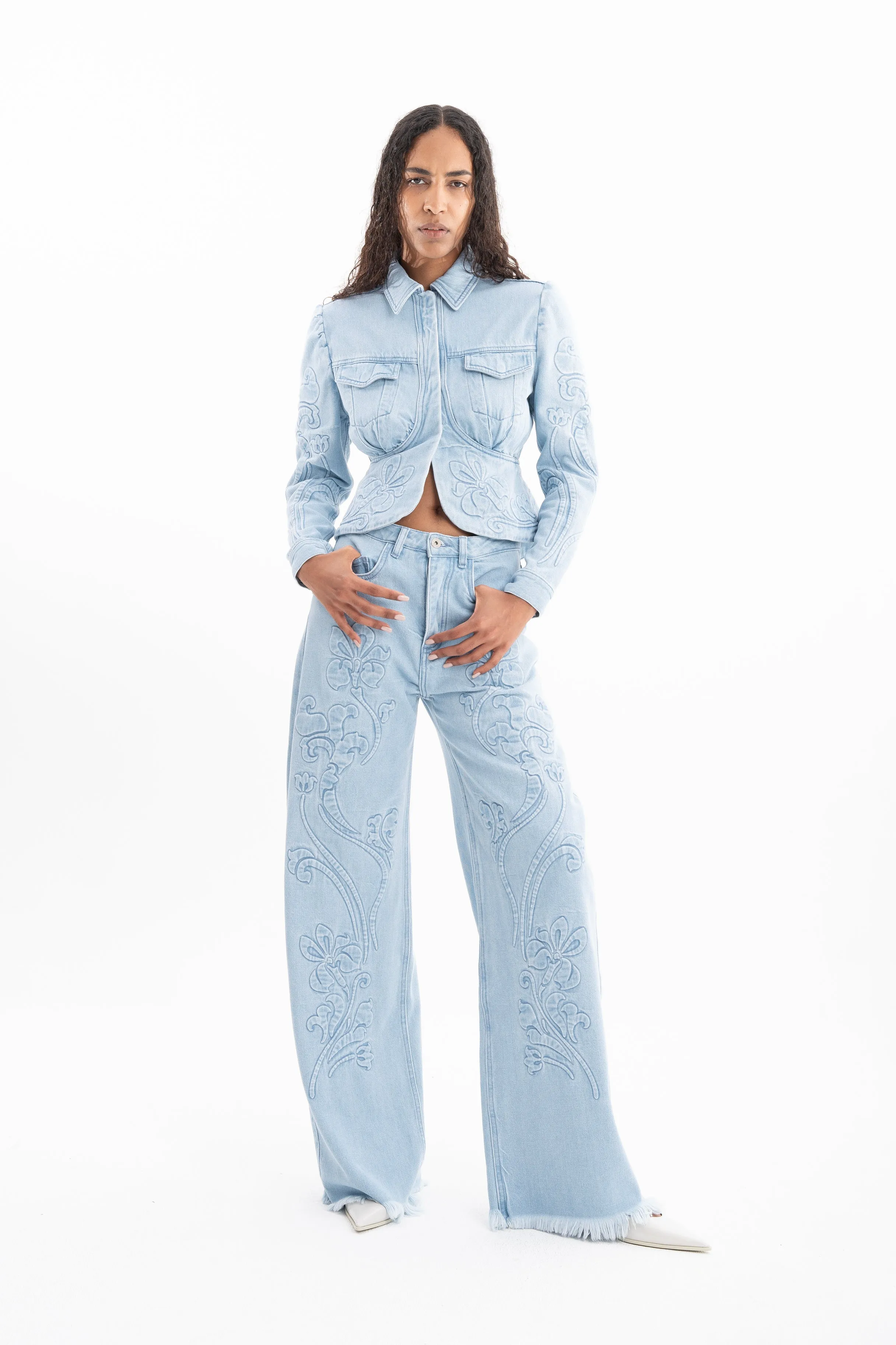 DENIM JACKET WITH FLOWER EMBROIDERY sold by Marques ’ Almeida