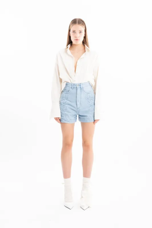 DENIM SHORTS WITH FLOWER EMBROIDERY sold by Marques ’ Almeida