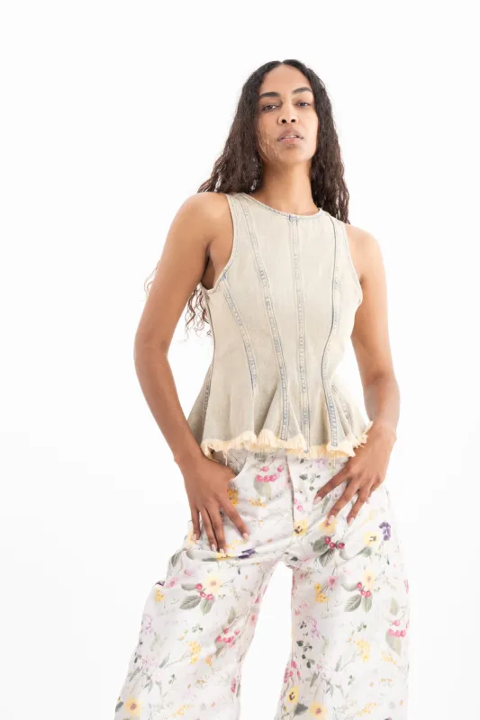 BEIGE OVERDYE DENIM TANK TOP WITH SEAMS made by Marques ’ Almeida