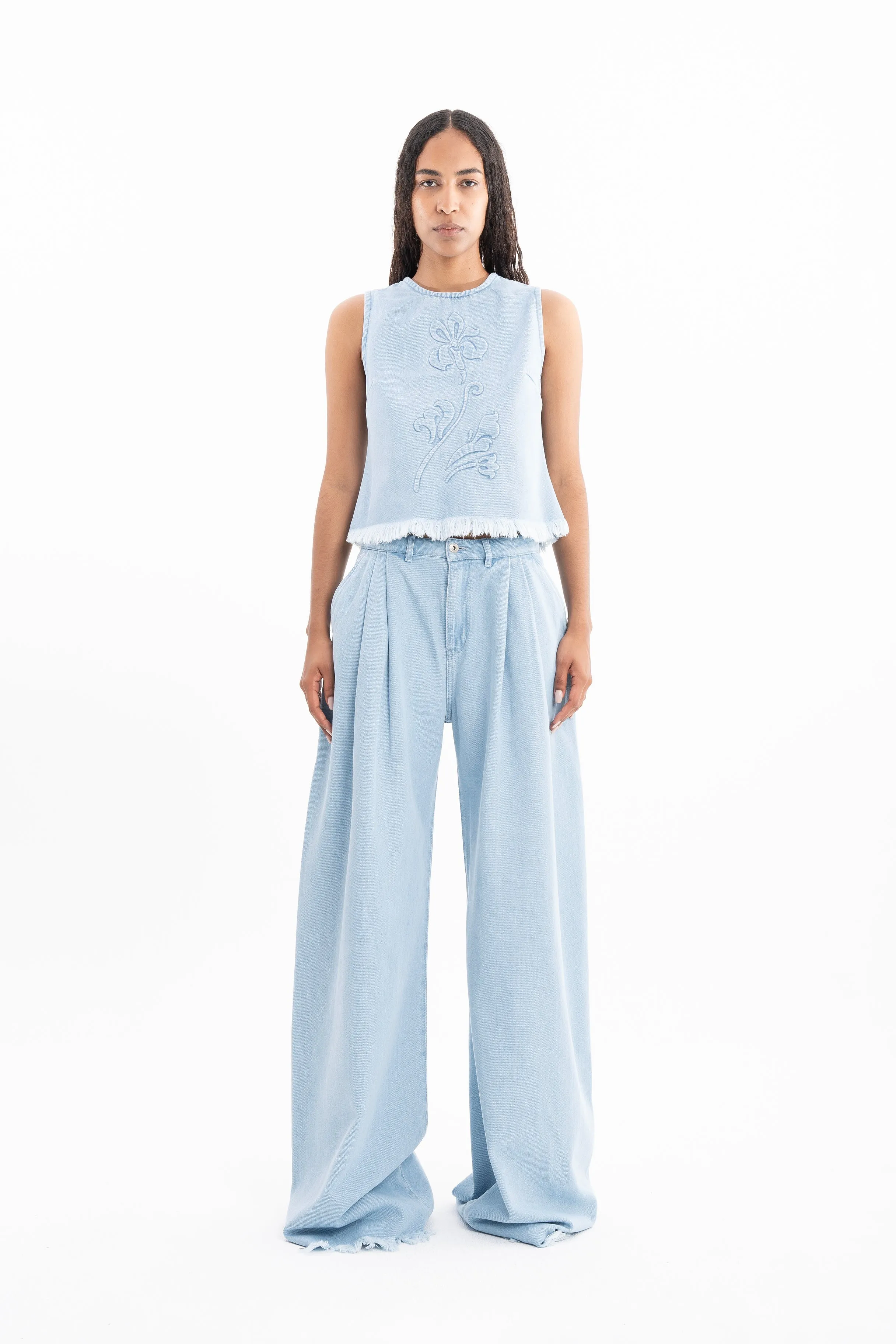 DENIM SLEEVELESS TOP WITH FLOWER EMBROIDERY sold by Marques ’ Almeida product image thumbnail 3