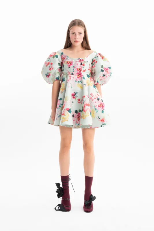 LIGHT GREEN FLORAL MINI BALLOON SLEEVE DRESS sold by Marques ’ Almeida
