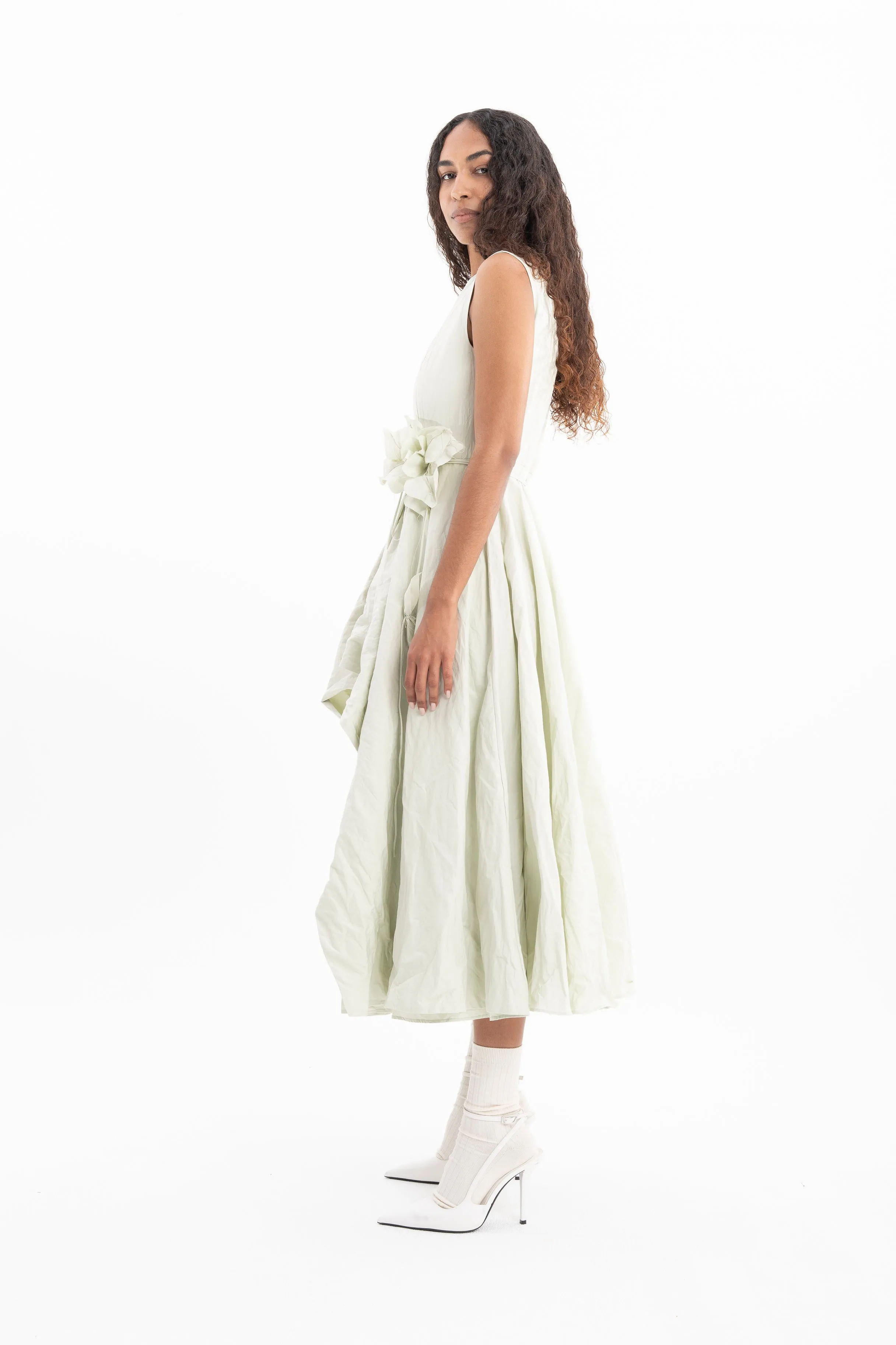 LIGHT GREEN WRINKLED COTTON SLEEVELESS MIDI DRESS sold by Marques ’ Almeida product image thumbnail 4