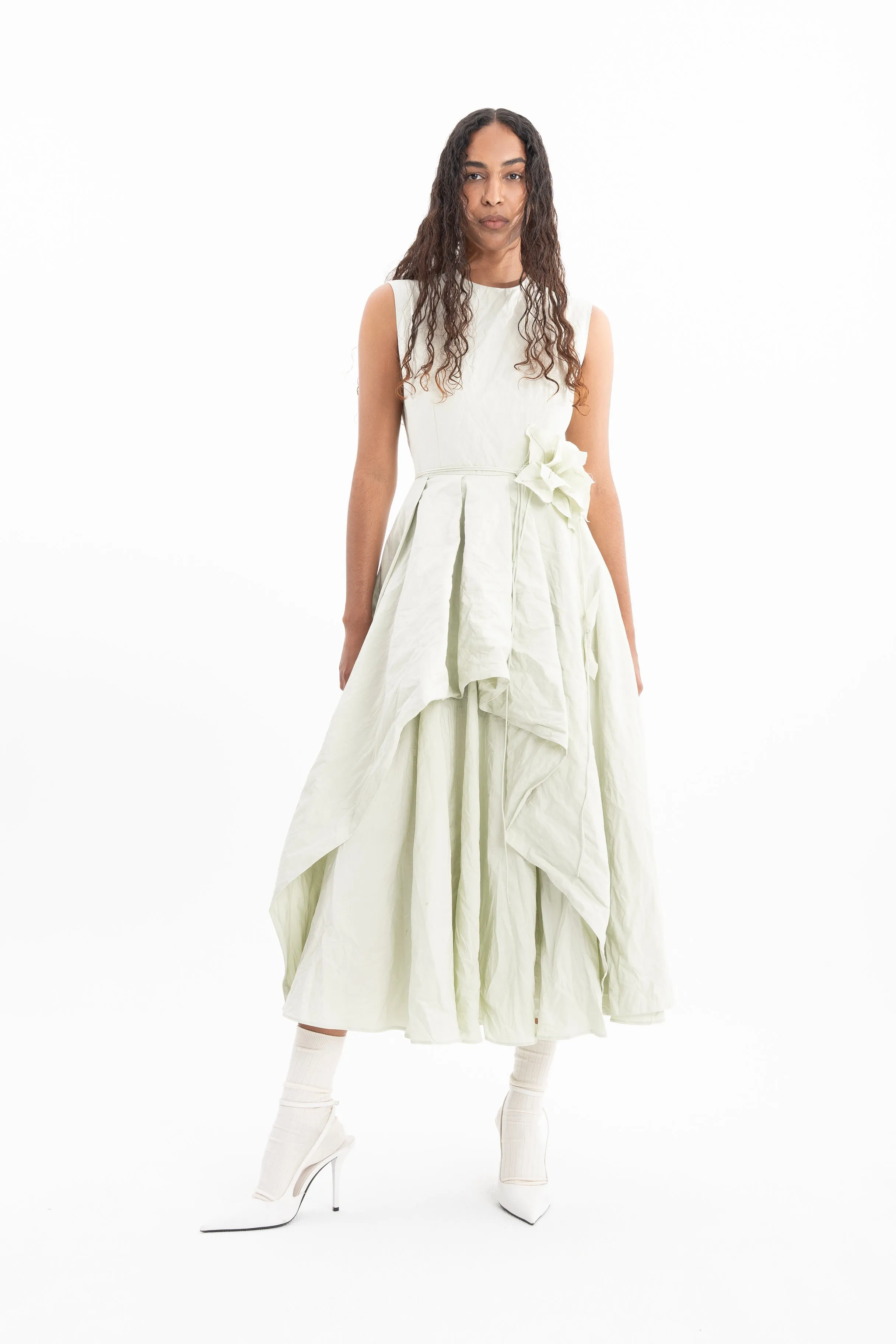 LIGHT GREEN WRINKLED COTTON SLEEVELESS MIDI DRESS sold by Marques ’ Almeida product image thumbnail 5